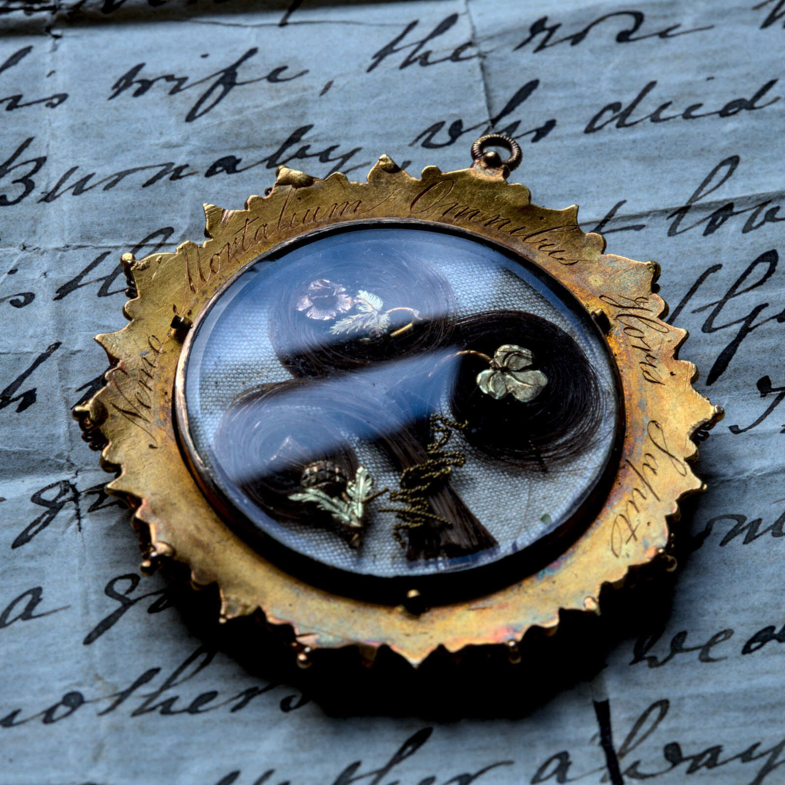 ANTIQUE ENGLISH 18K GOLD DOUBLE MOURNING LOCKET PENDANT w/ PROVENANCE 1853
