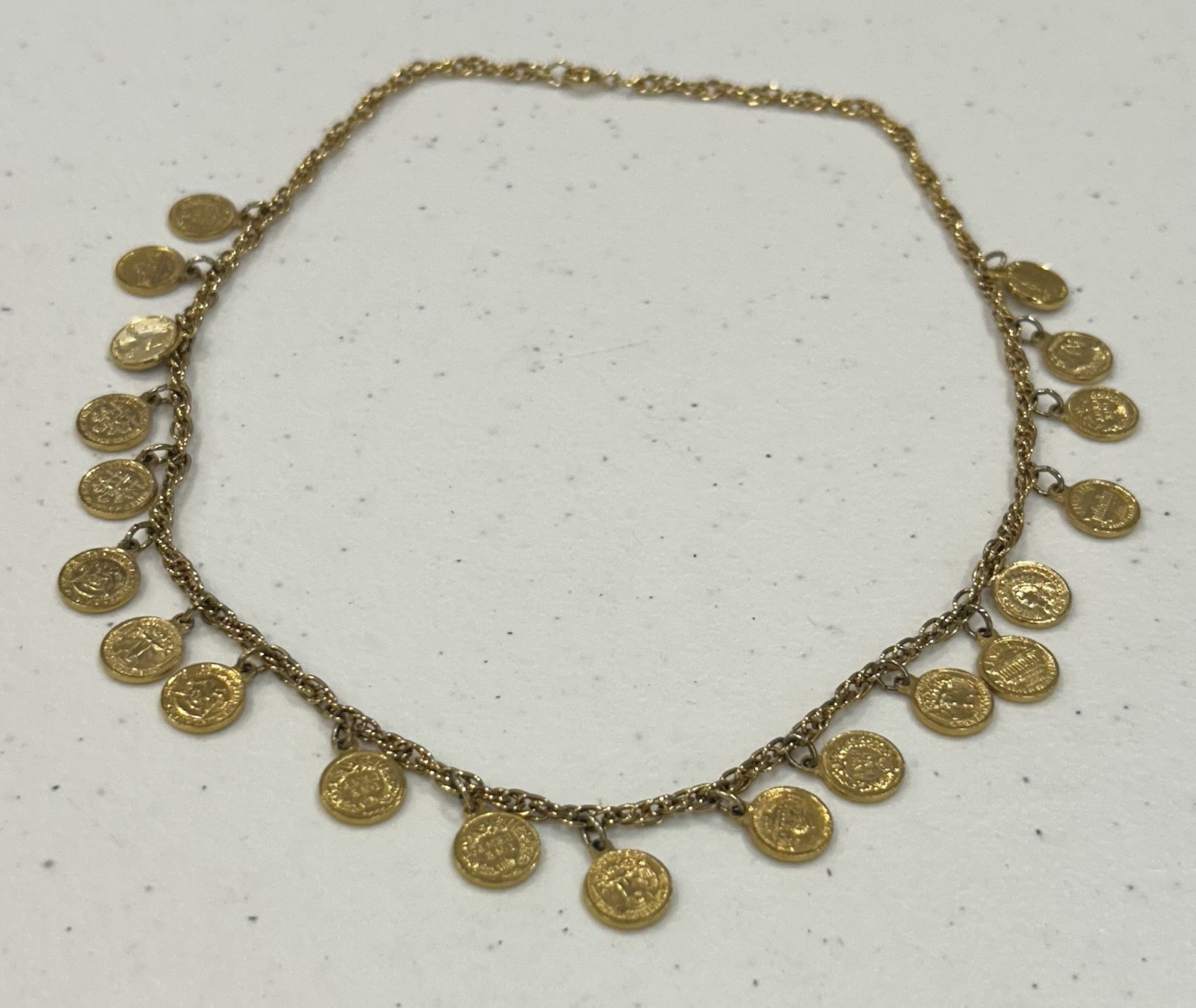 Vintage 17” Gold Tone 20 US Coin Charm Necklace