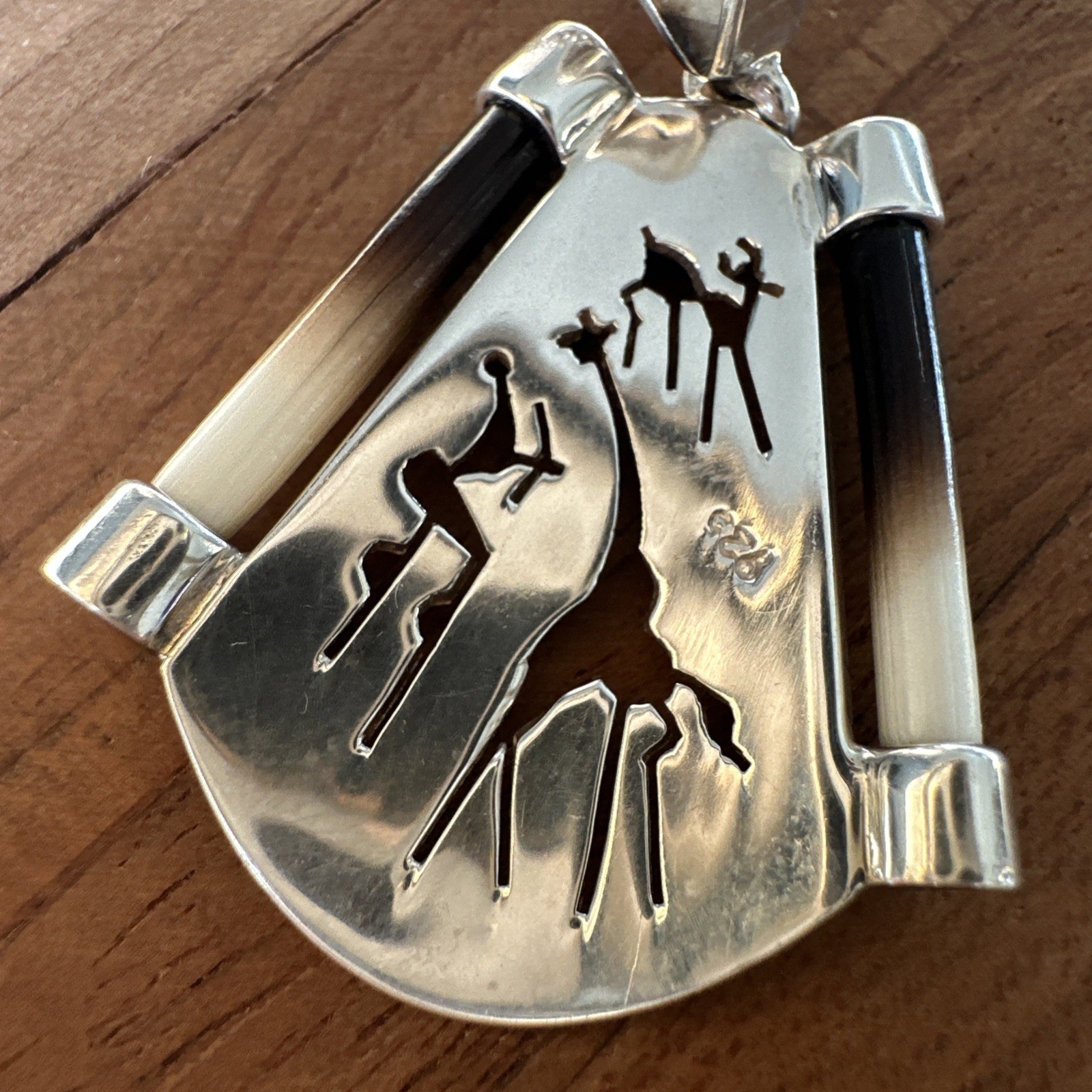 VTG Artisan Pendant Necklace 18 Inch Giraffe Africa Safari Sterling 7.8g Rare
