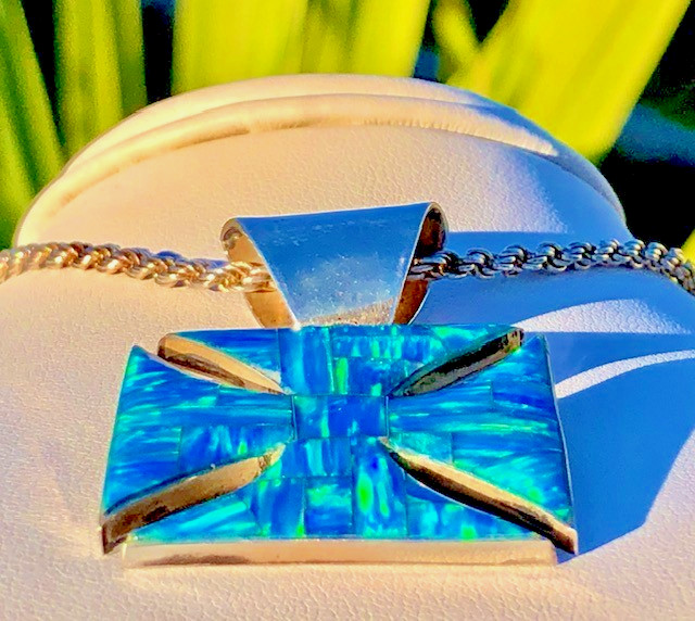 ViNtAgE Bad A$$ Biker Cross Opal Pendant Opal Maltese Sterling Reynesta Leland