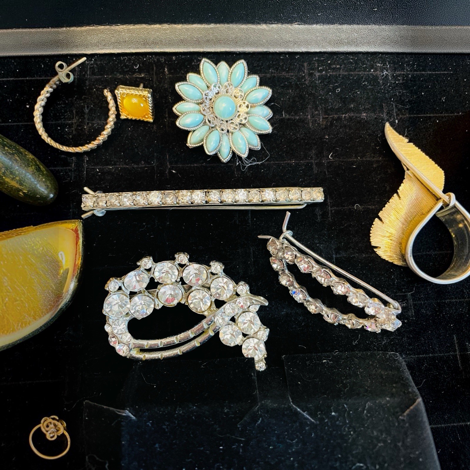 Jewelry Lot Ronte Diamond Dust Necklace Rhinestone Brooch Earrings 17 Pcs Vntg