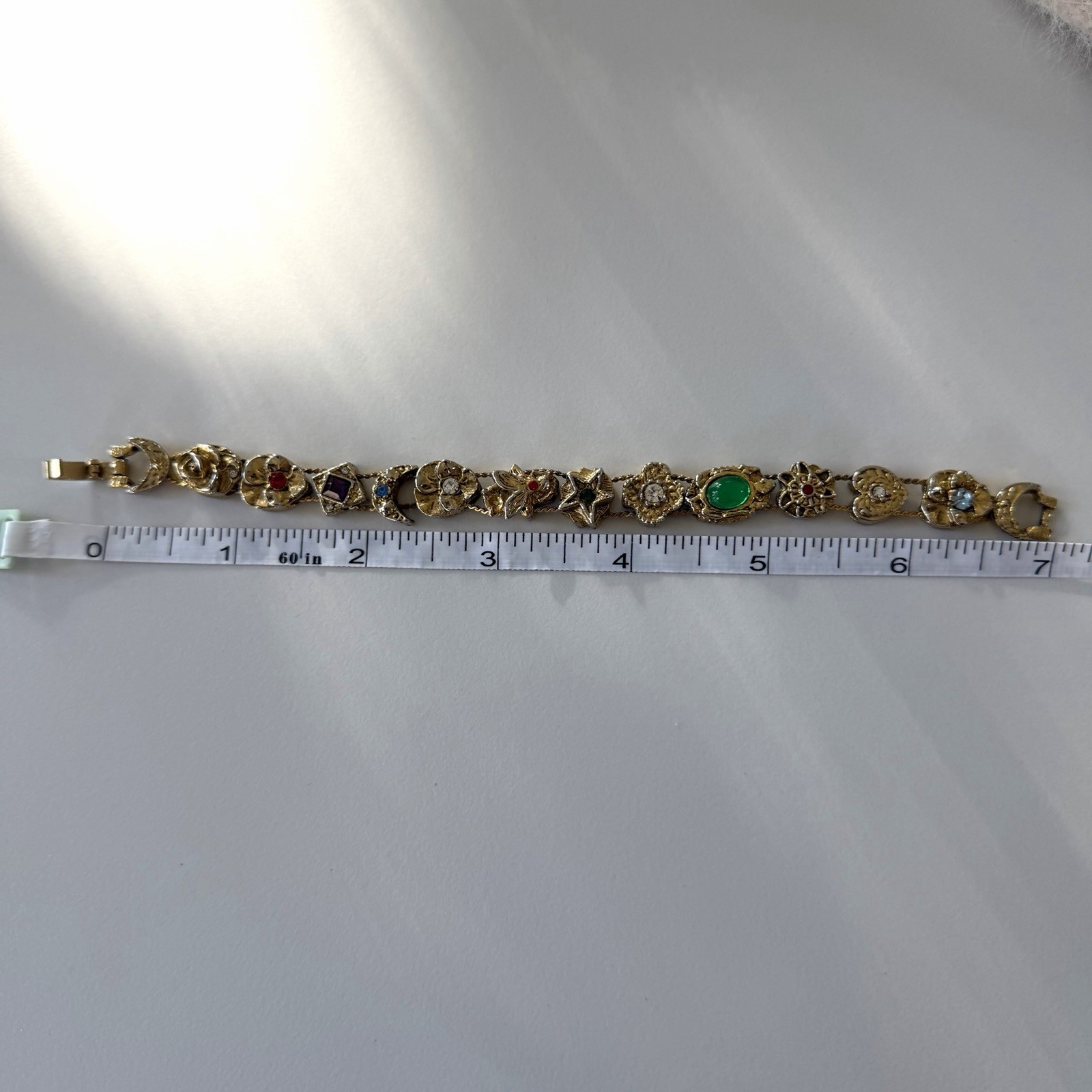 Vintage Victorian Revival Slide Charm Bracelet Goldtone, Unsigned