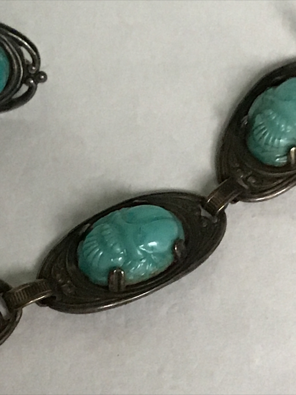 Art Deco Egyptian Revival Matching Scarab Beetle Bracelet/Sterling Ring/Earrings