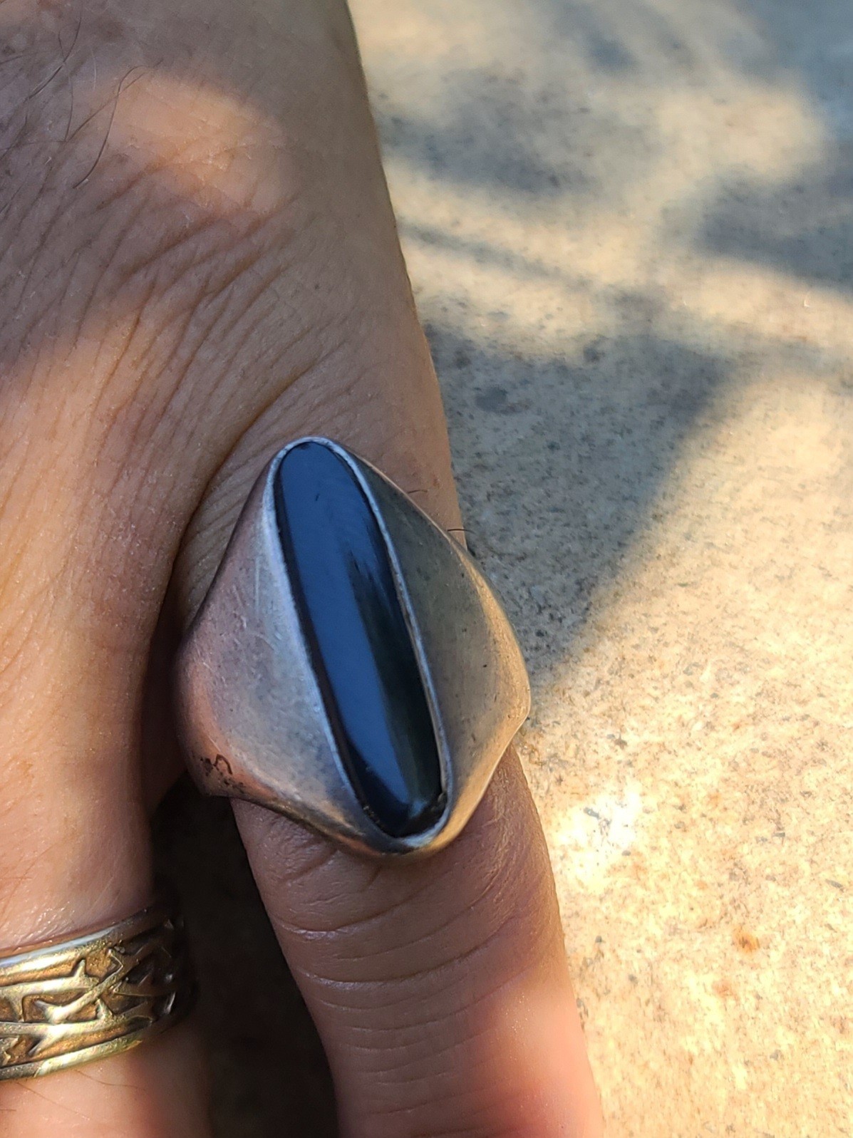 Vtg Sterling 925 Solid Silver Black Onyx Modernist Taxco MEX Ring 8.25sz Signed