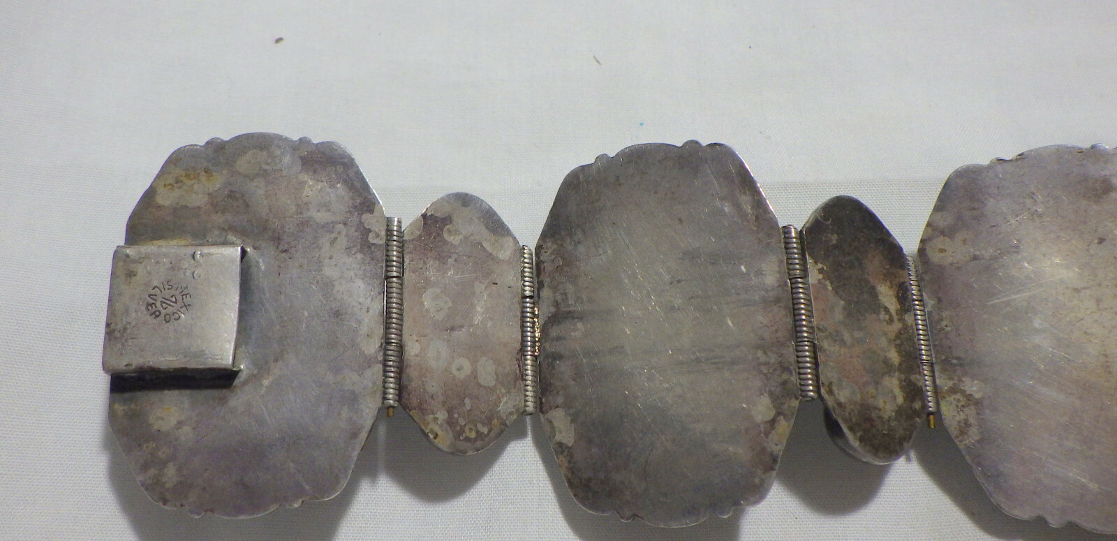 MEXICO STERLING BRACELET W, CARVED JADE INTRICATE AZTEC WARRIOR FACE 76 GRAMS
