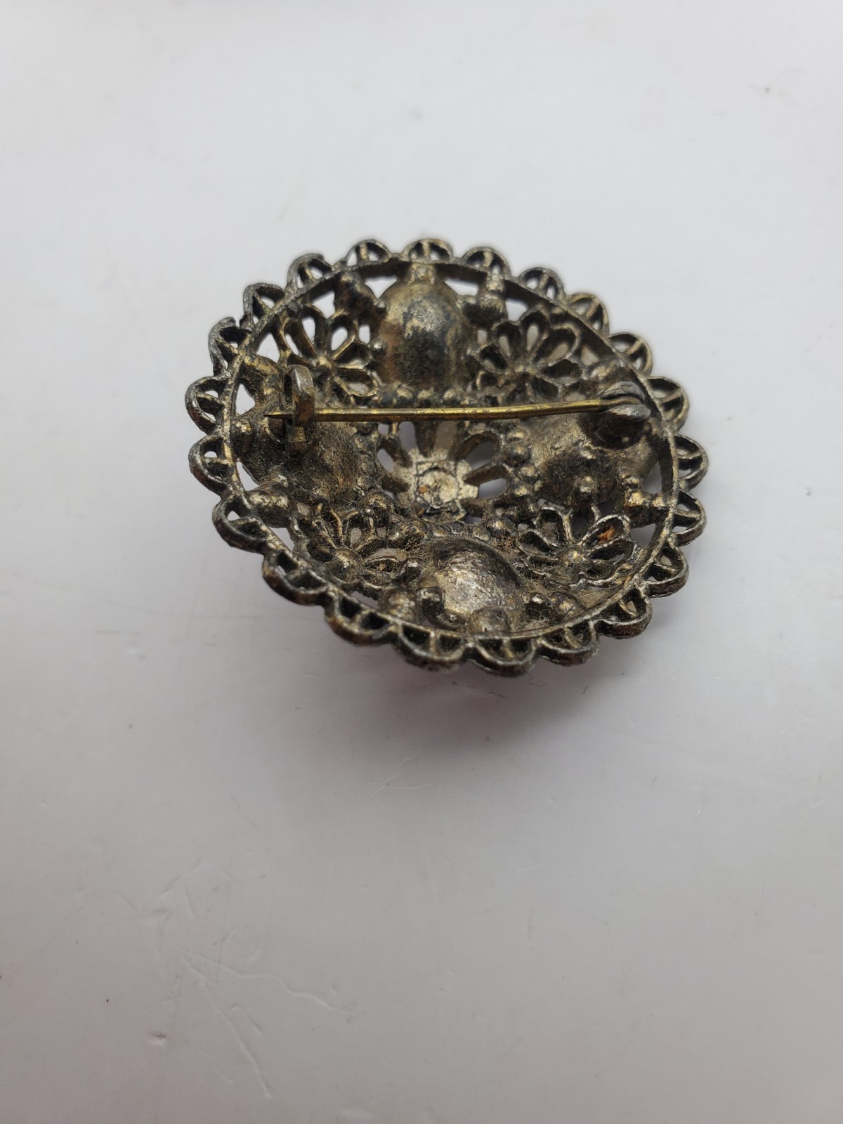 New England Glass Works Vintage Blue Brooch Art Deco Pin Blue Rhinestones 1.5″