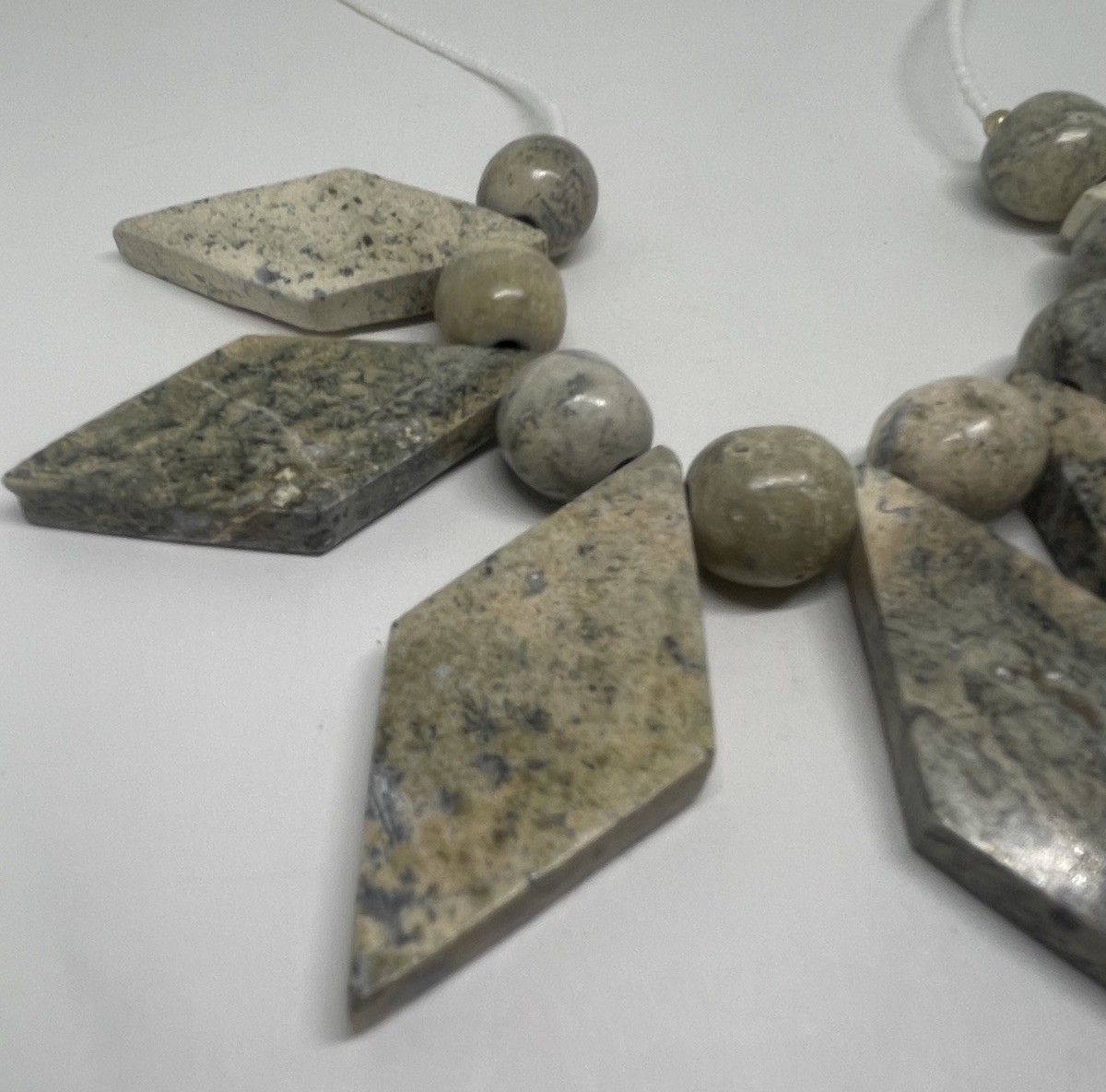 Dendritic Jasper Natural Stone Vintage Bib Festoon Statement Necklace Geometric