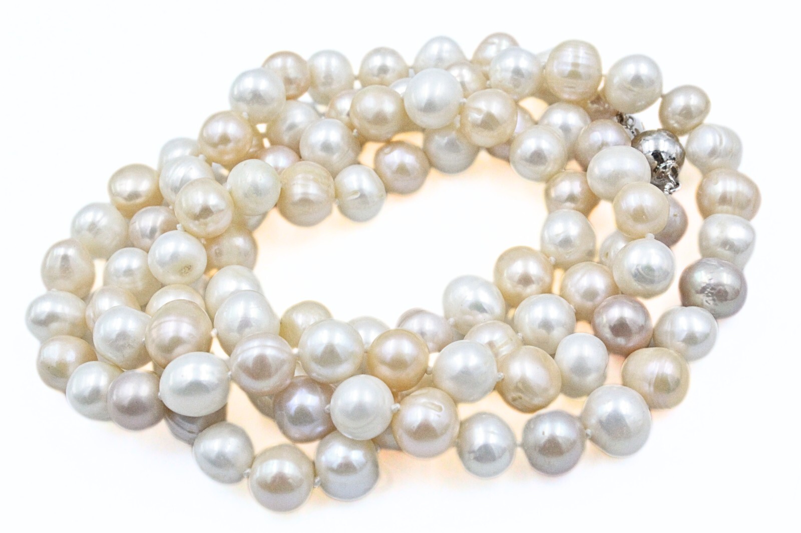 Classic Champagne Freshwater Pearl Sterling Silver Hand Knotted HSN Necklace