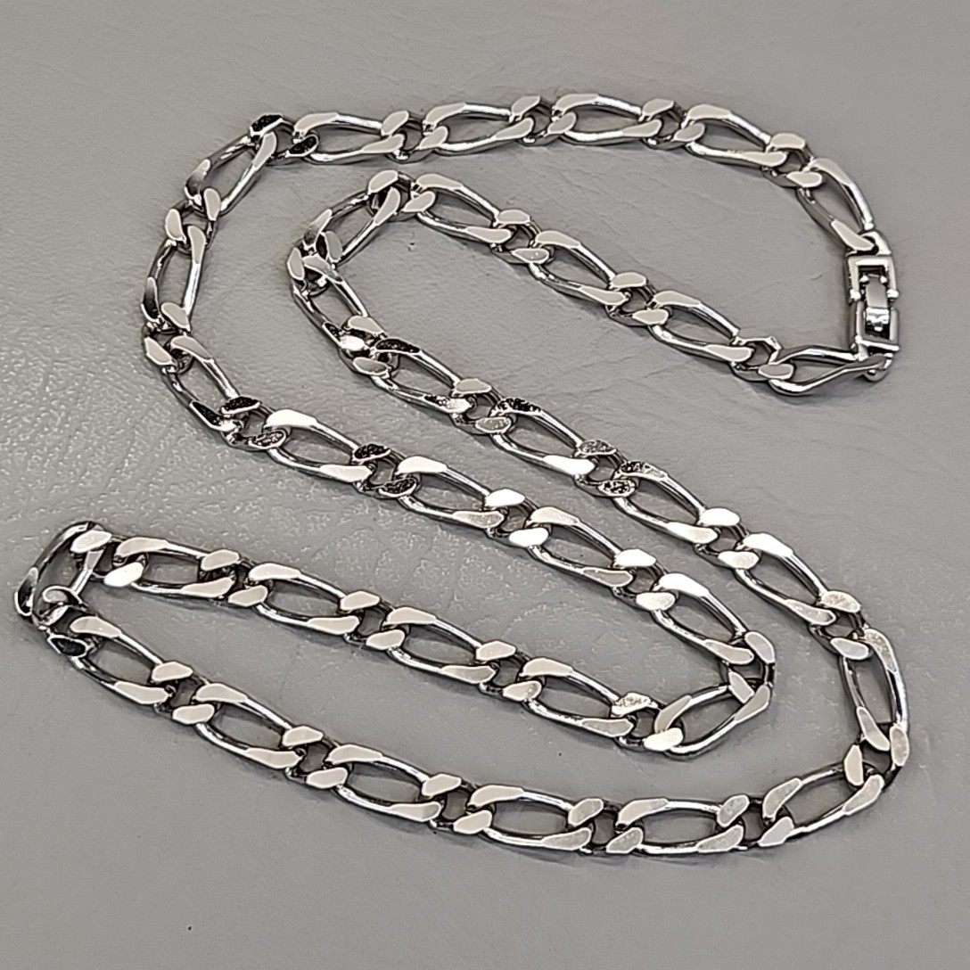 Vintage Monet Chain Necklace Figaro Link Silver Tone 29″