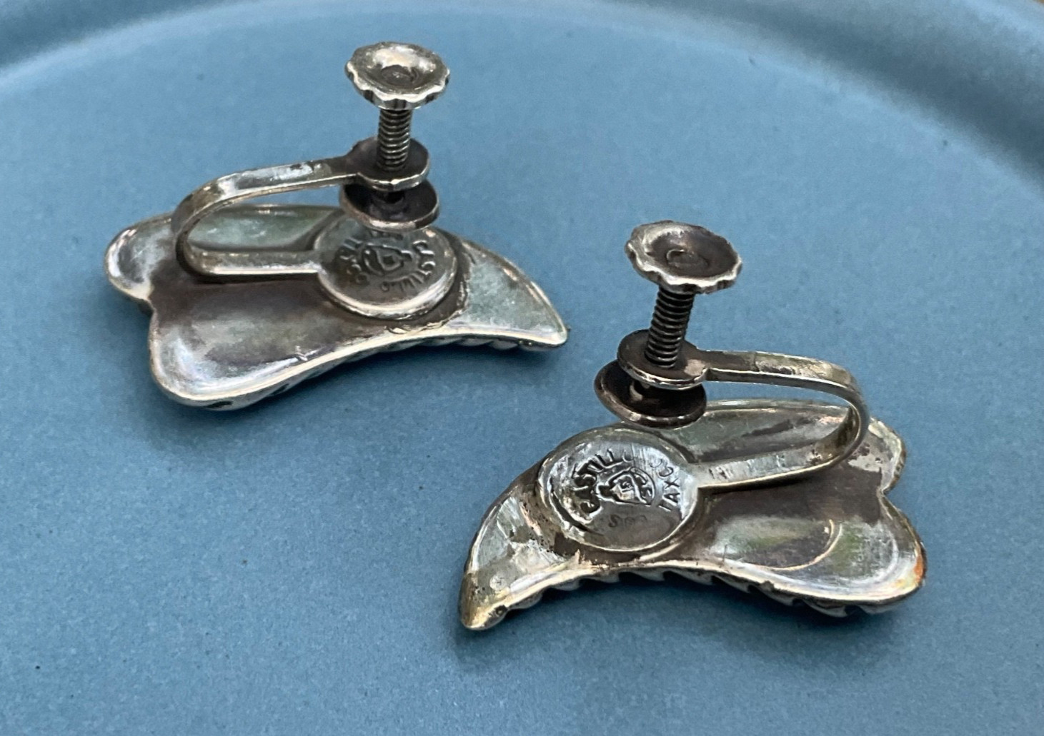 Los Castillo Taxco Sterling Huggie Scroll Hand Wrought Bead Screw Back Earrings
