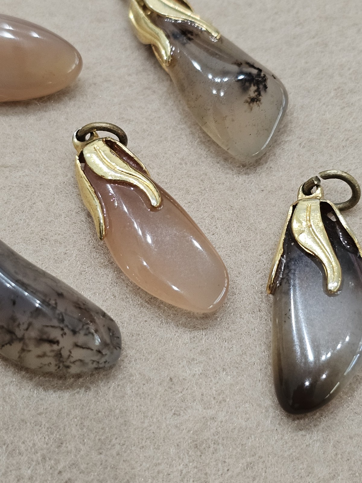 Gold Tone Pendant Charm Lot Metal For Bracelet Tumbled Stone Quartz Gem Rock