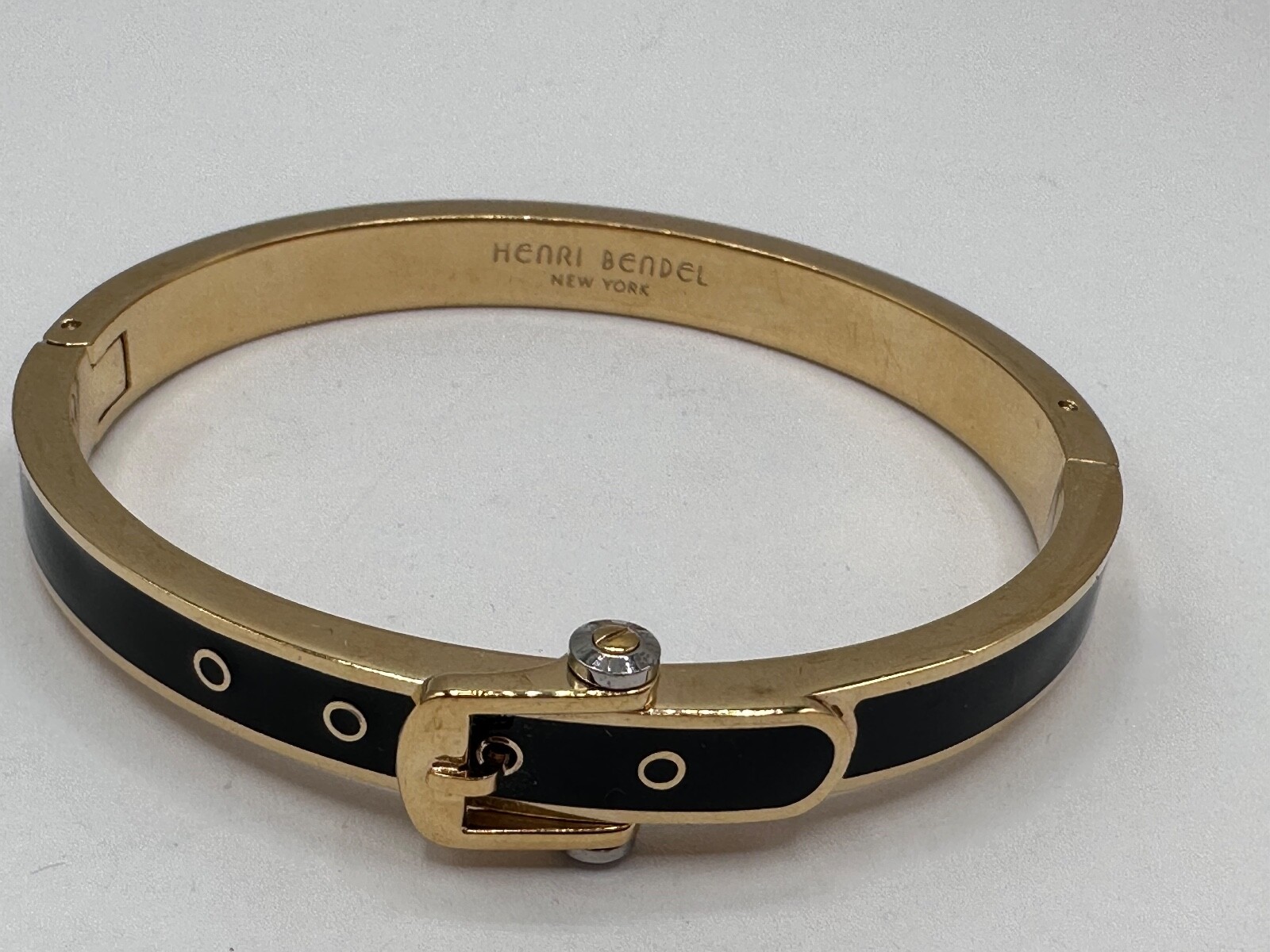 ESTATE GOLD PLATED BLACK ENAMEL BELT BUCKLE HENRI BENDEL NY SIGNED BRACELET