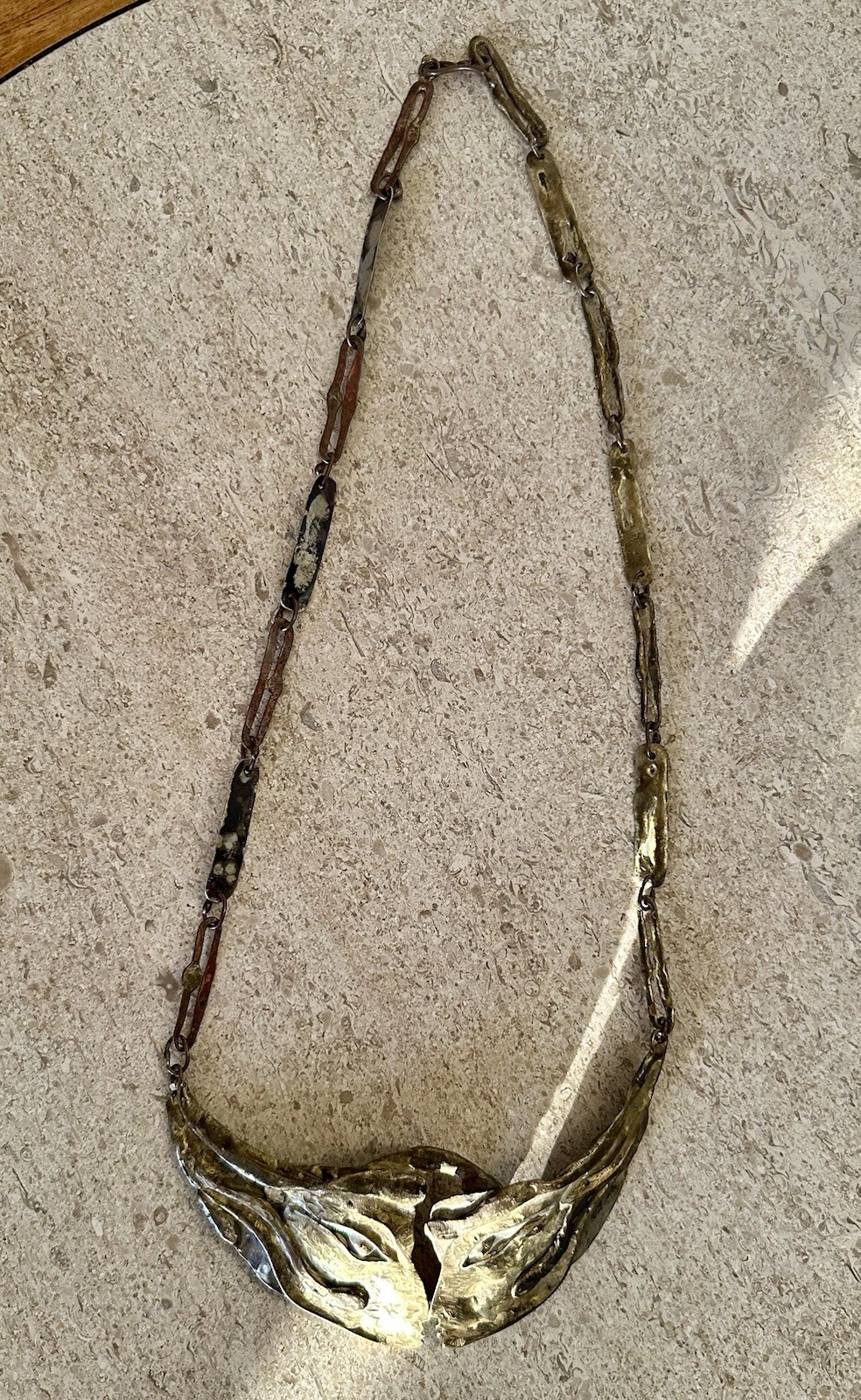 Vintage Armando Lozano The Kiss Bronze Brutalist Necklace Mexican Modernist Art