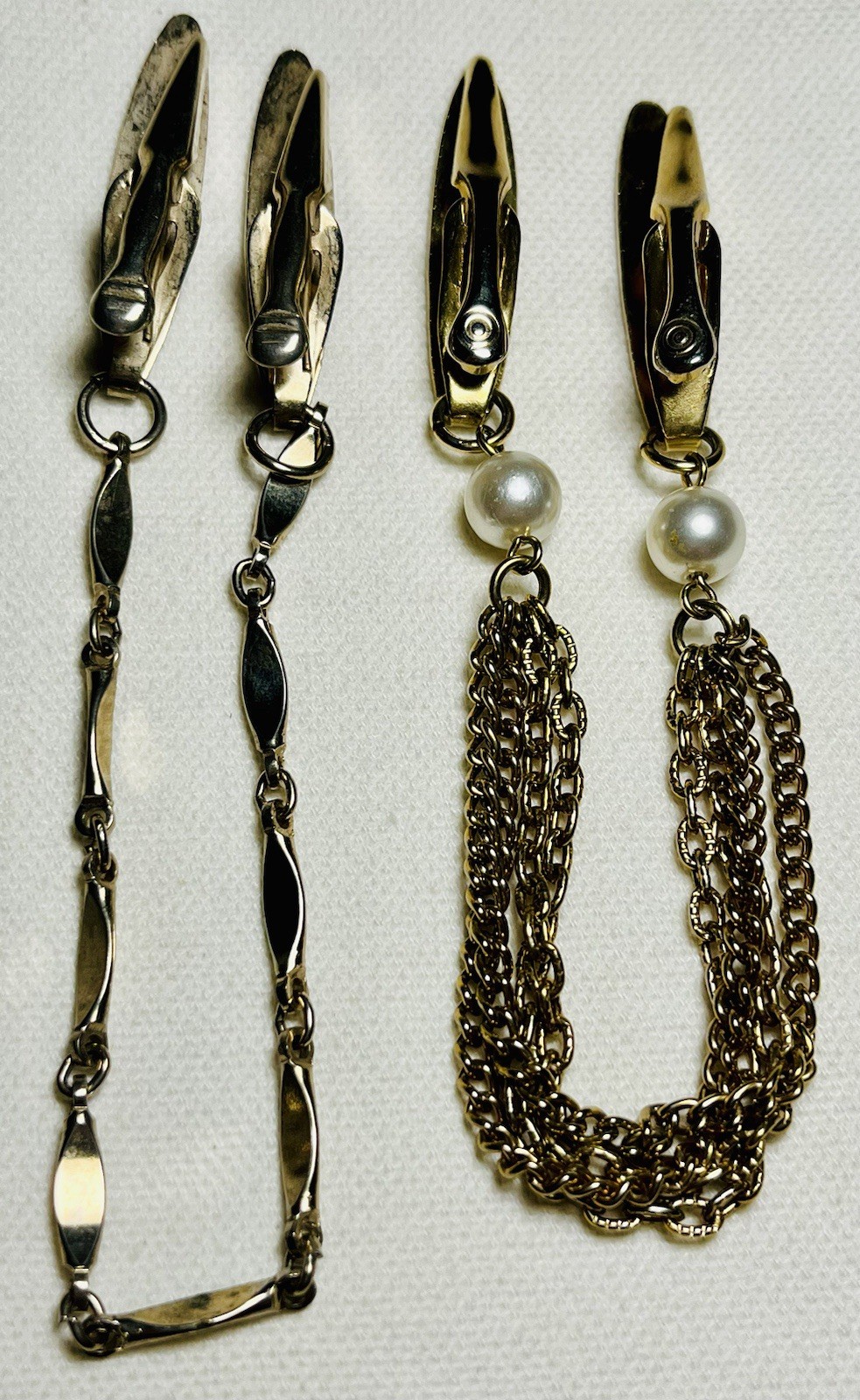 Lot of 2 Vintage Estate Gold Tone Sweater Clips Multi-Chain & Bar Link
