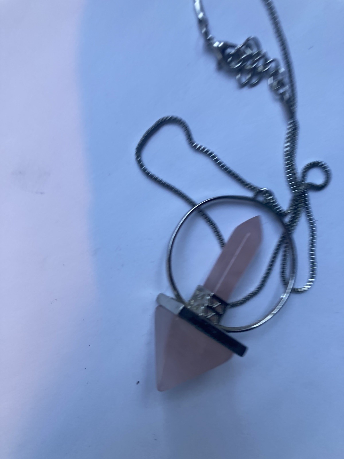 Large Rose Quartz Silver Tone Stone Necklace Clarity Beauty Peace Stunning