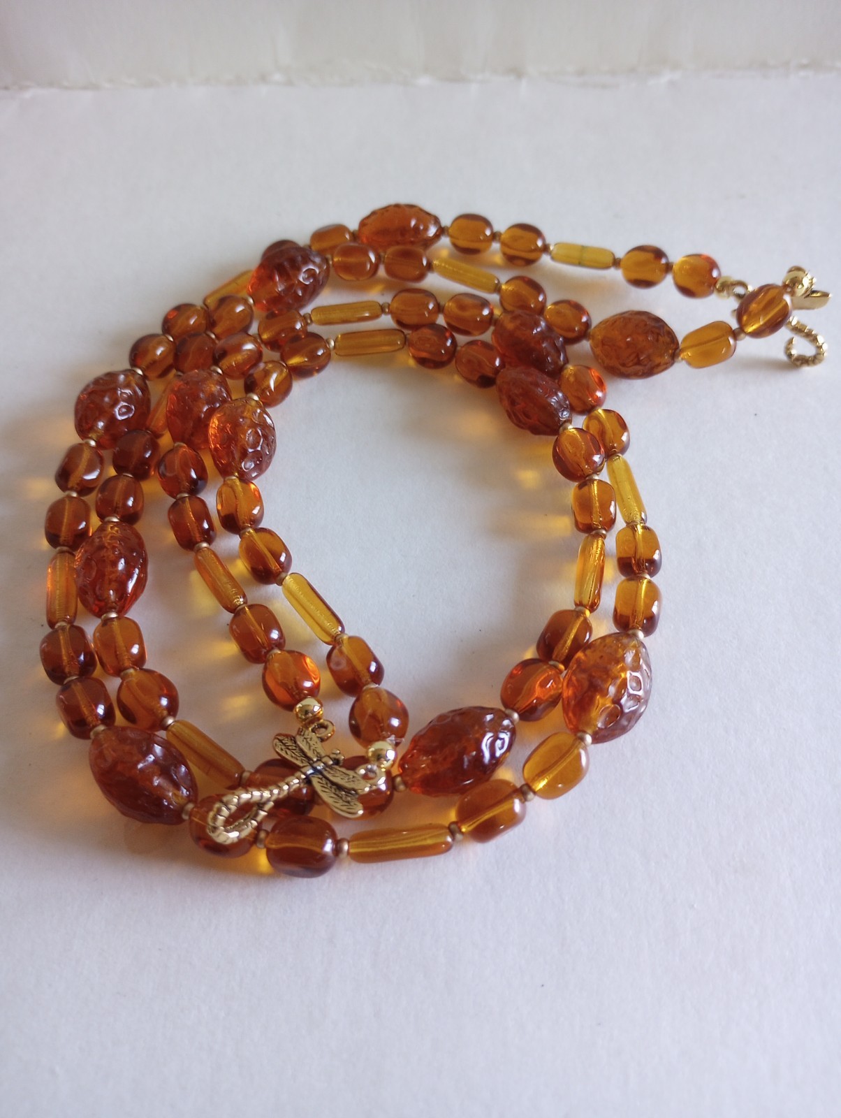 ESTATE HONEY AMBER GLASS PARURE SET NECKLACE 17-18″ BRACELET 7.5″EARRINGS 3.25″