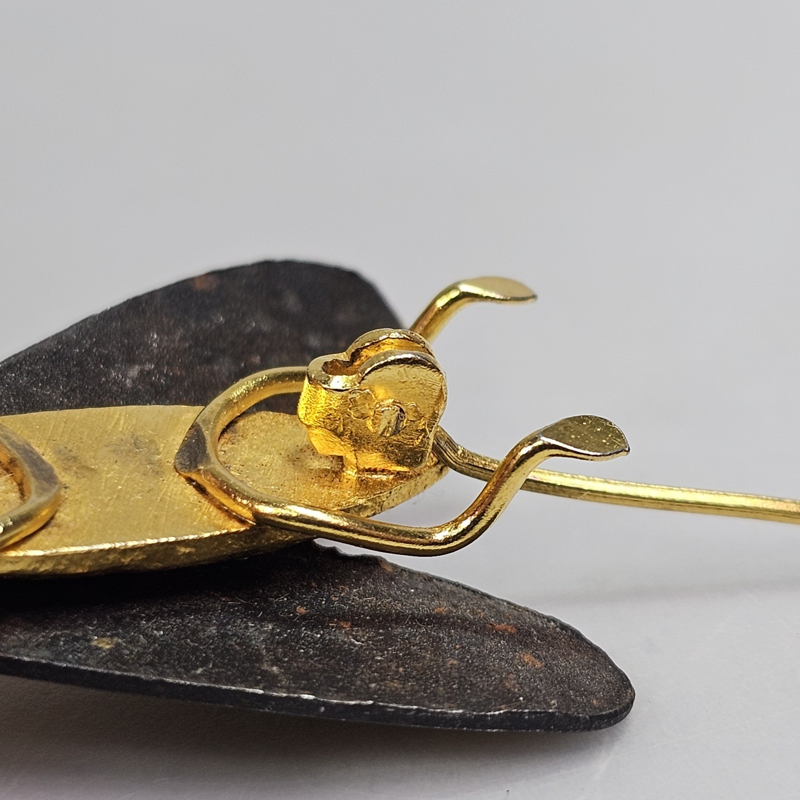 Vintage Damascene Fly Brooch Insect Bug Toledo Spain Gold Leaf