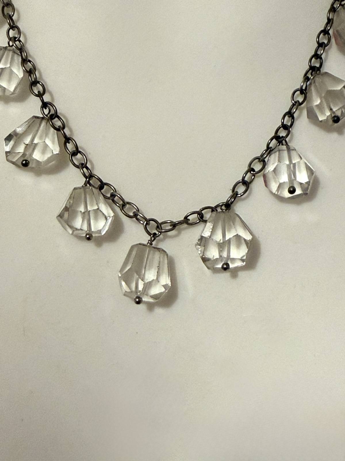 Exquisite Antique Art Deco Sterling Silver Rock Crystal Fringe Necklace