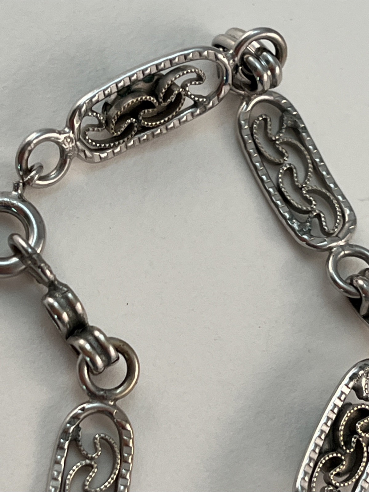 1/20 12K GF White Gold Filled Faux Blue Turquoise Link Bracelet 7 1/4″