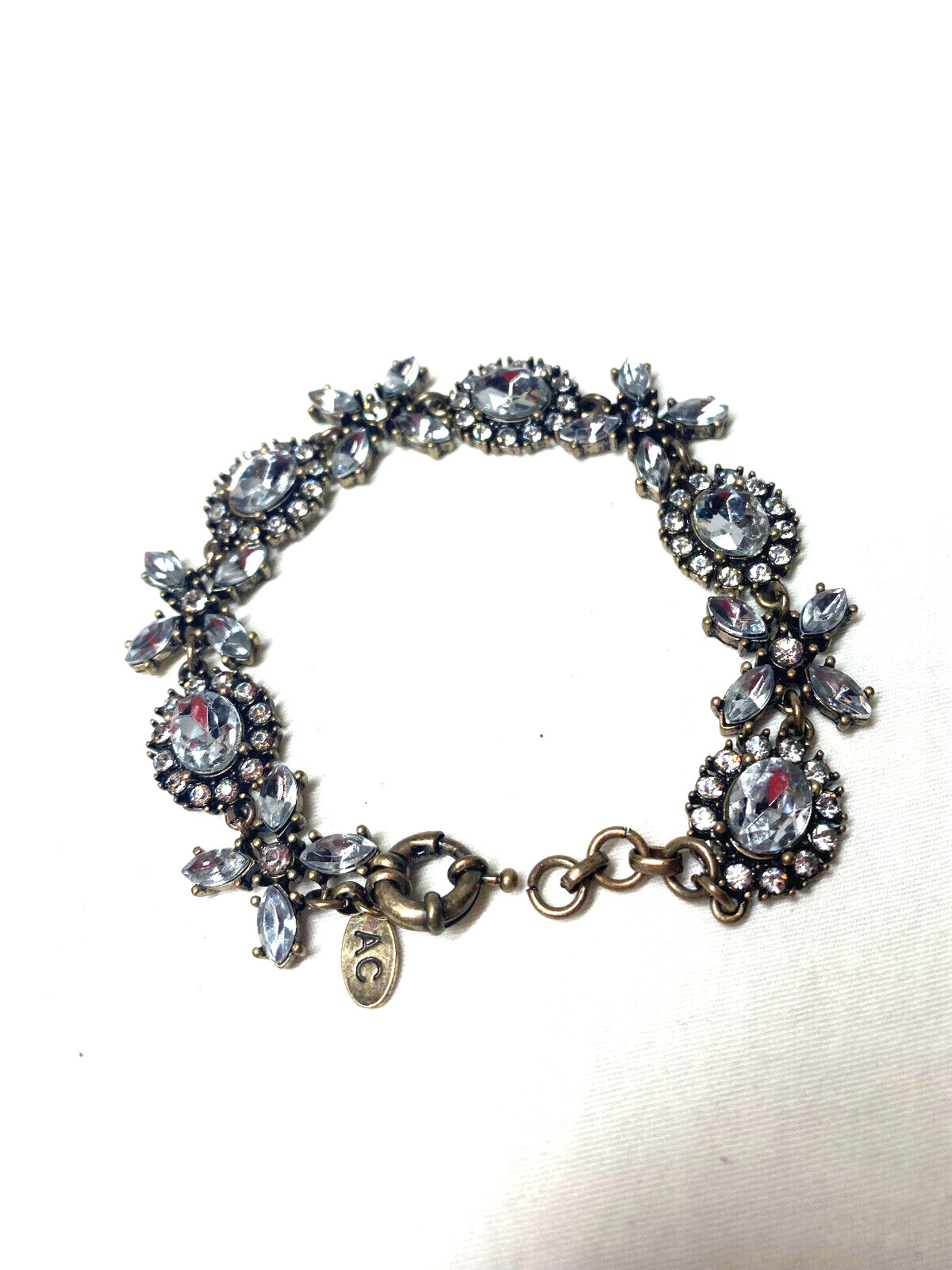 Vintage Inspired Antiqued Gold Tone Crystal Bracelet X And O’s AC Hangtag