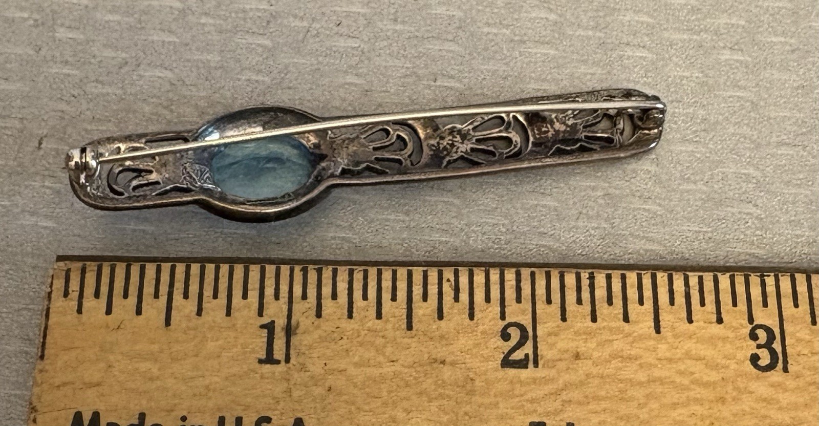 Judith Jack Sterling Silver Blue Topaz Marcasite Brooch Art Deco Revival Bar Pin