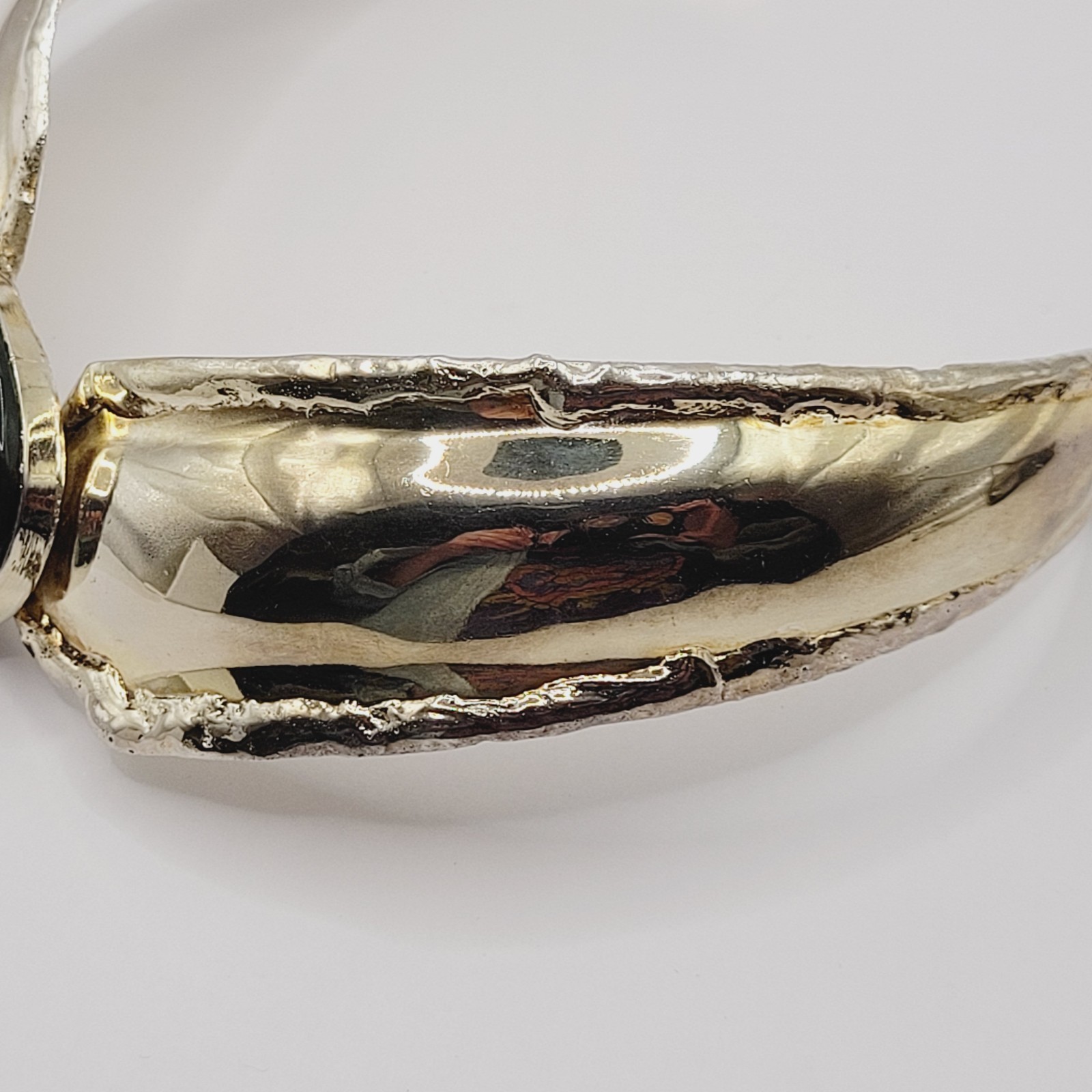 SW Style Collar Handmade Silver Tone Metal Green Agate Stone ROUGH Vtg Necklace