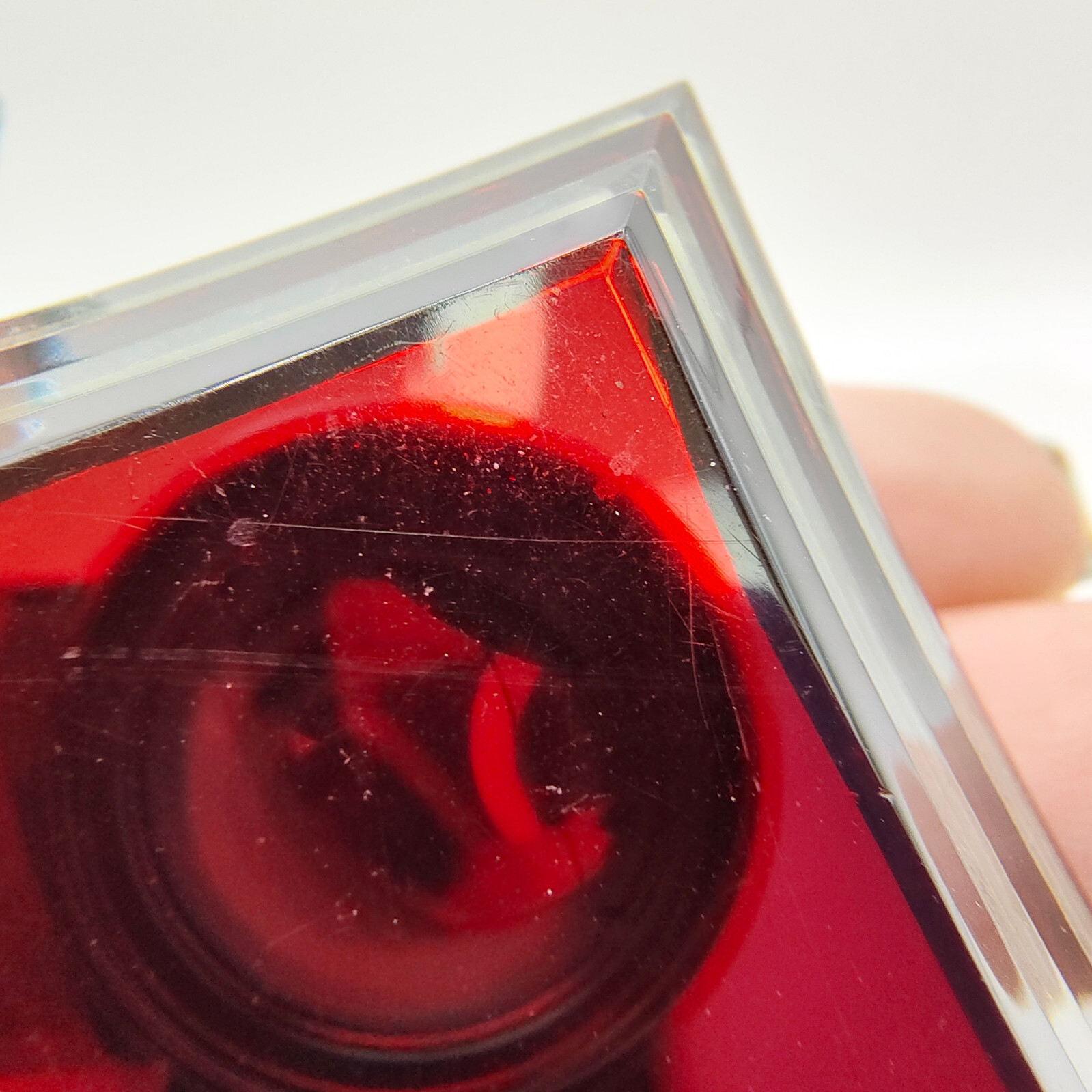 Vintage Minimalist Brooch Pin Red Layered Square Plastic Abstract Unique Signed