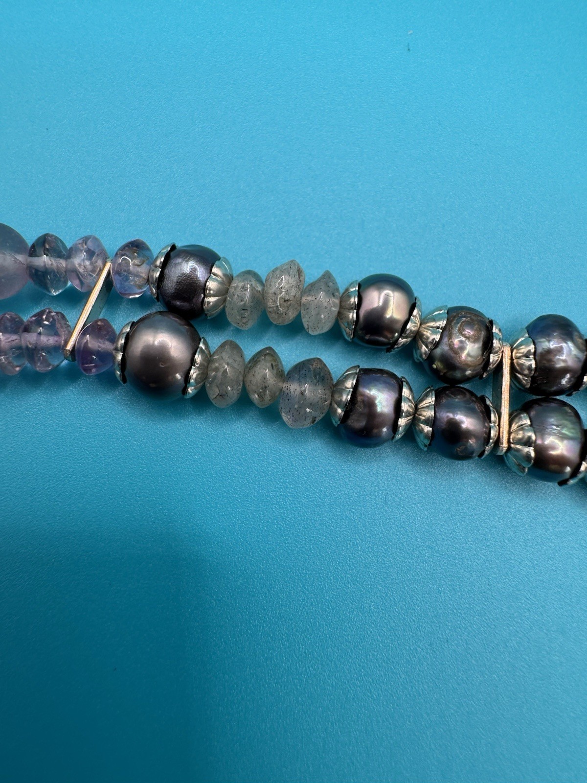 Artisan Made Signed Double Strand Pearl Bali Beads & Toggle Clasp Bracelet