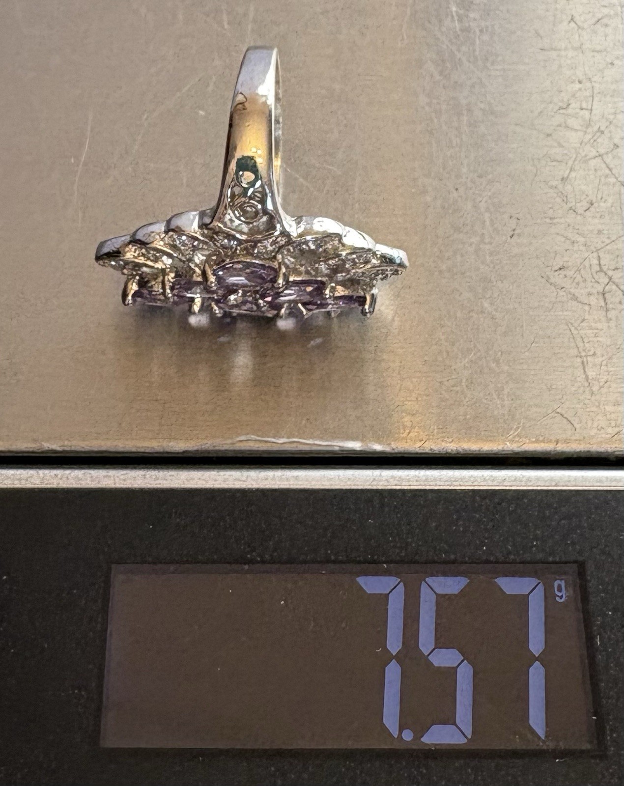 Vintage Sterling Silver Lavender Amethyst Marquise Gem Cluster Ring 925 size 6.5