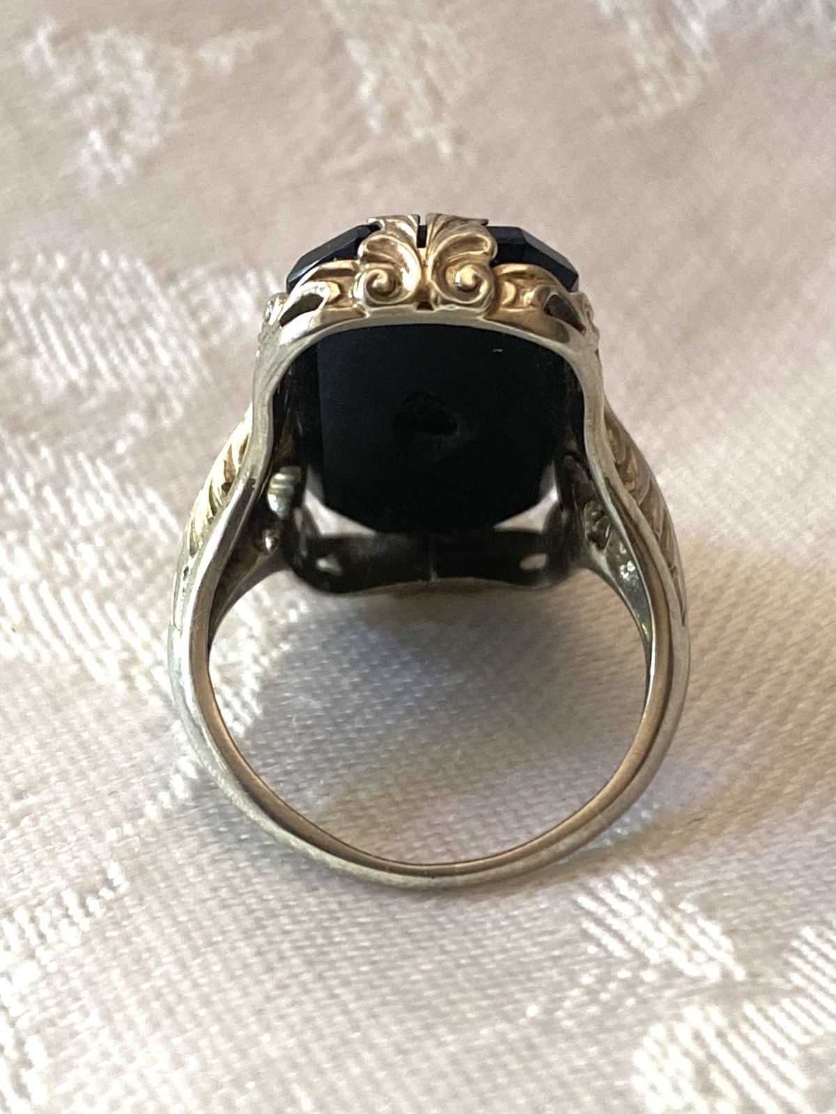 Antique Art Deco Onyx 14k White Gold Diamond Ring