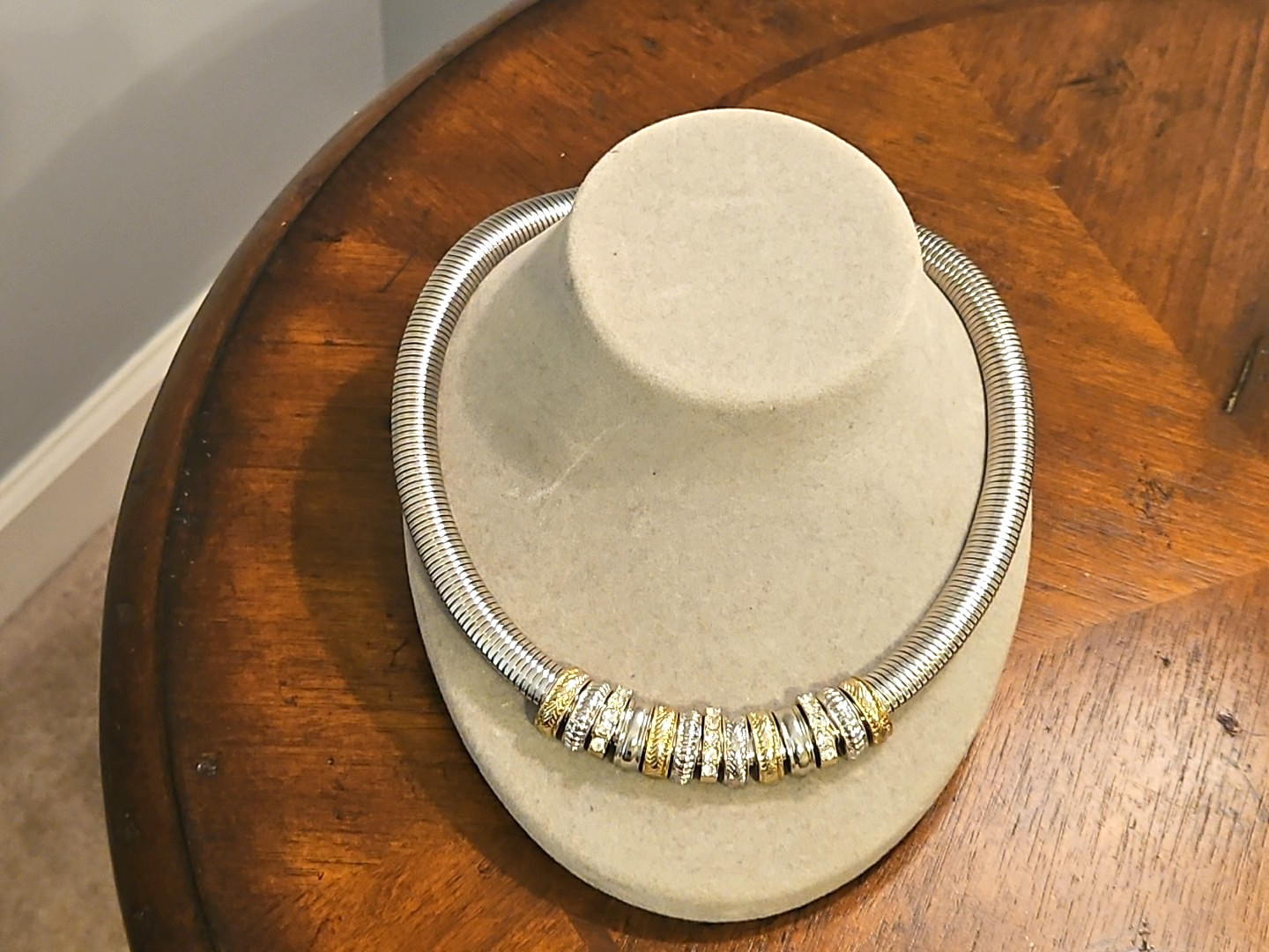 Vintage 1980s Two Tone Gold & Silver Chunky Collar Choker Necklace REVERSIBLE