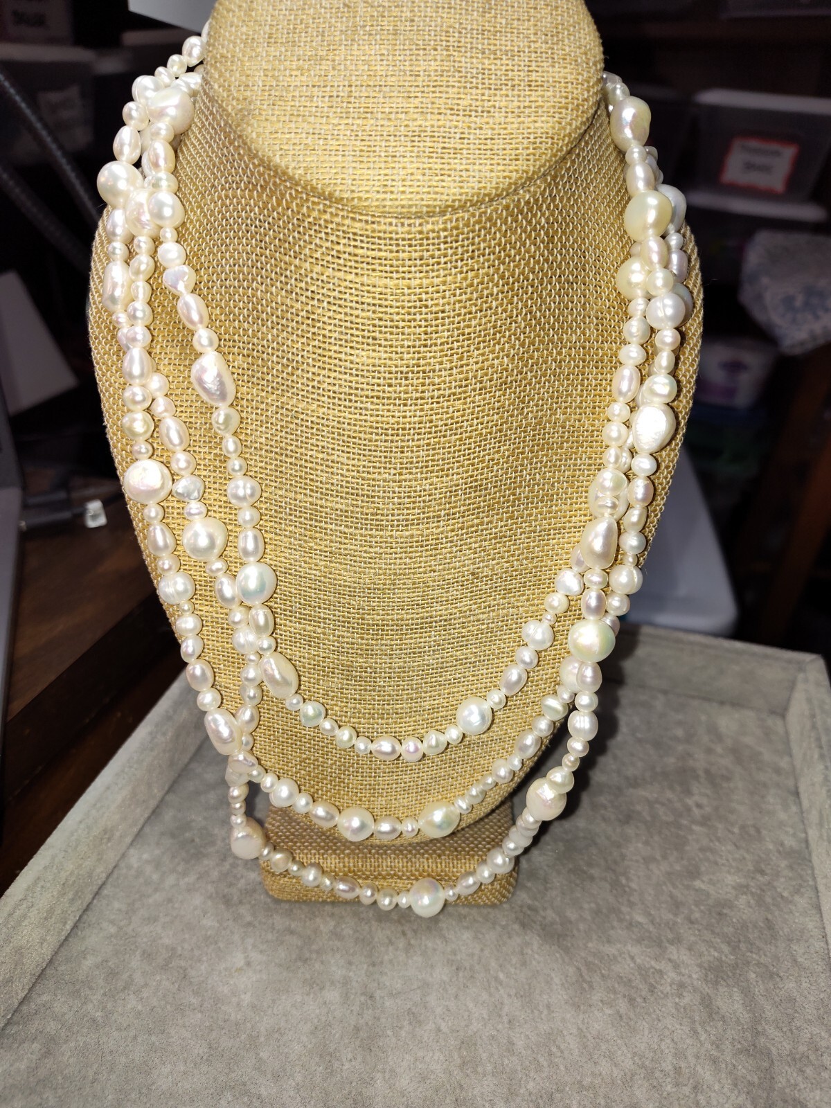 ALL WHITE LONG STRAND OF PEARLS-DIFFERENT SIZES AND SHAPES-3