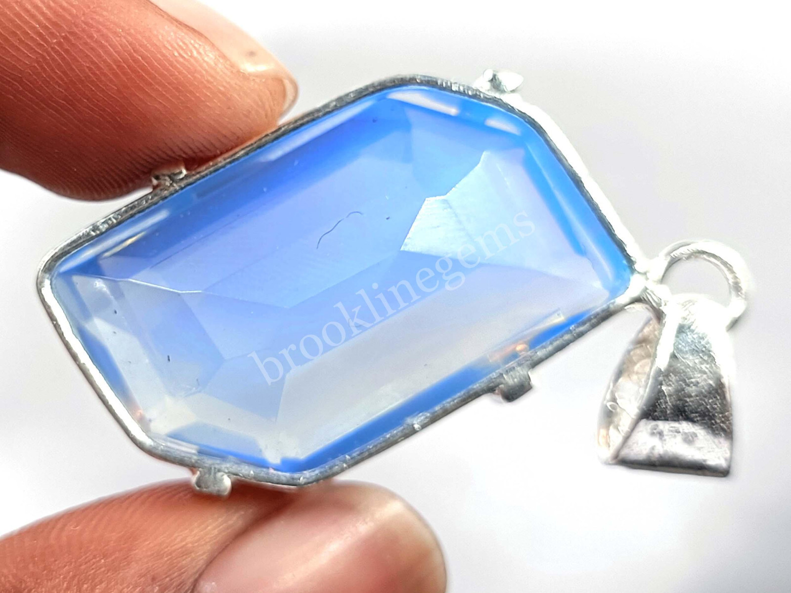 69.70 Ct Fancy Cut Natural Blue Opal EGL 925 Solid Silver Pendant Gems 5MRB