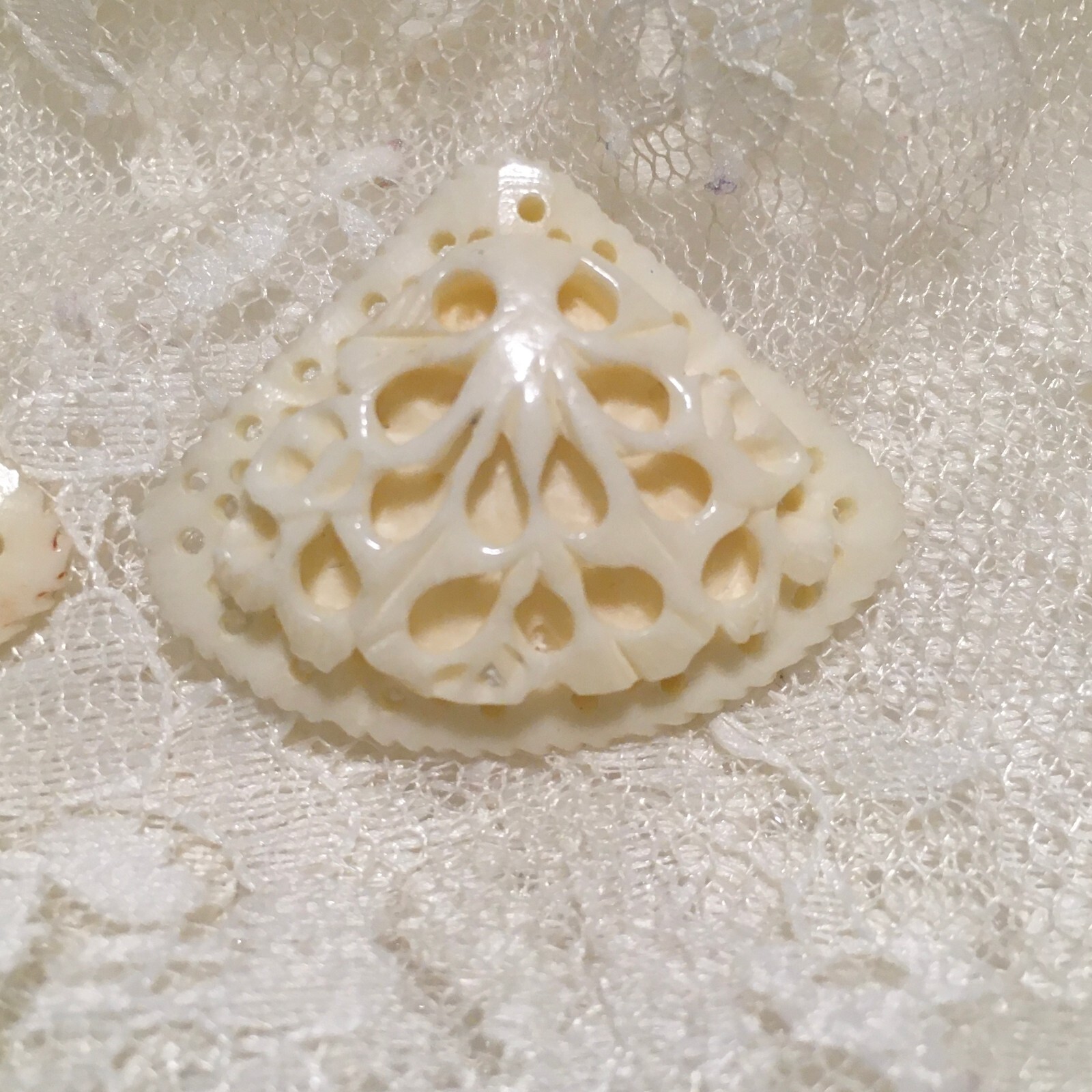 Vintage Mid Century Carved Celluloid Off White Earrings Floral intricate Elegant