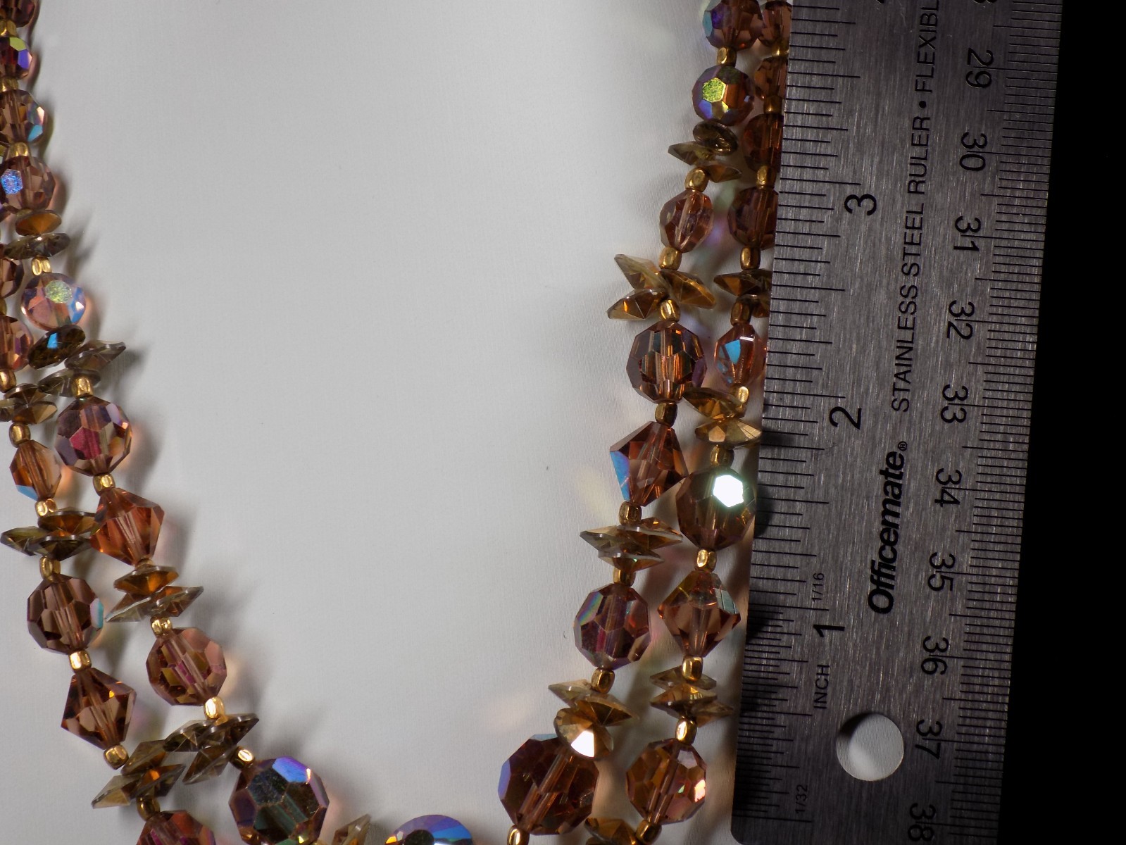 Vintage Crystal Necklace Golden Smoky AB Aurora Borealis Beads 2 Rows 16″ +1.5″