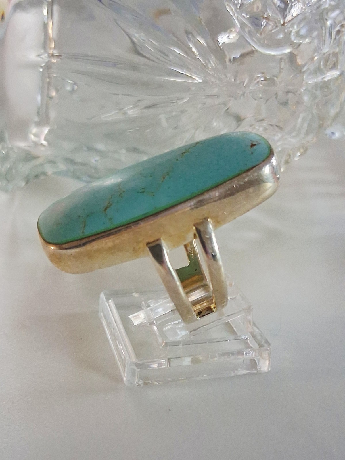 ATI Annika Witt Mexico Turquoise Large Statement Ring Size 8.75 Sterling Silver