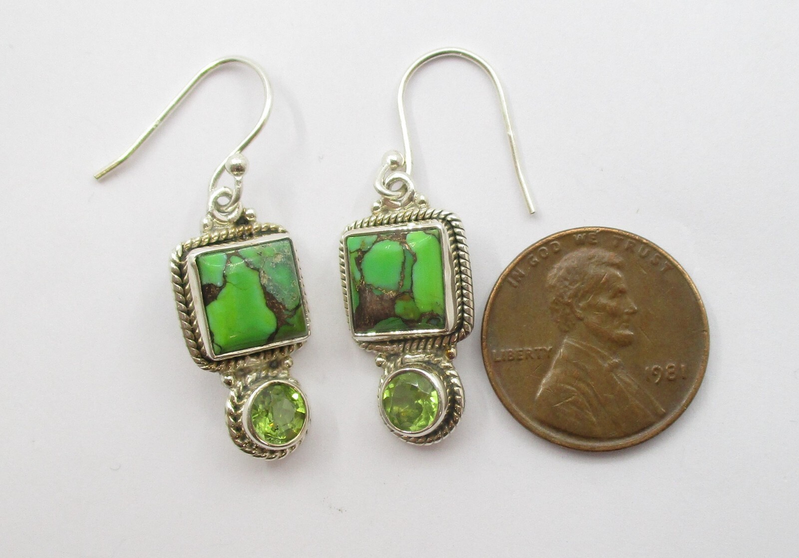 Green Onyx 0.78CTW Peridot Southwestern Style Dangle Earrings Sterling Silver