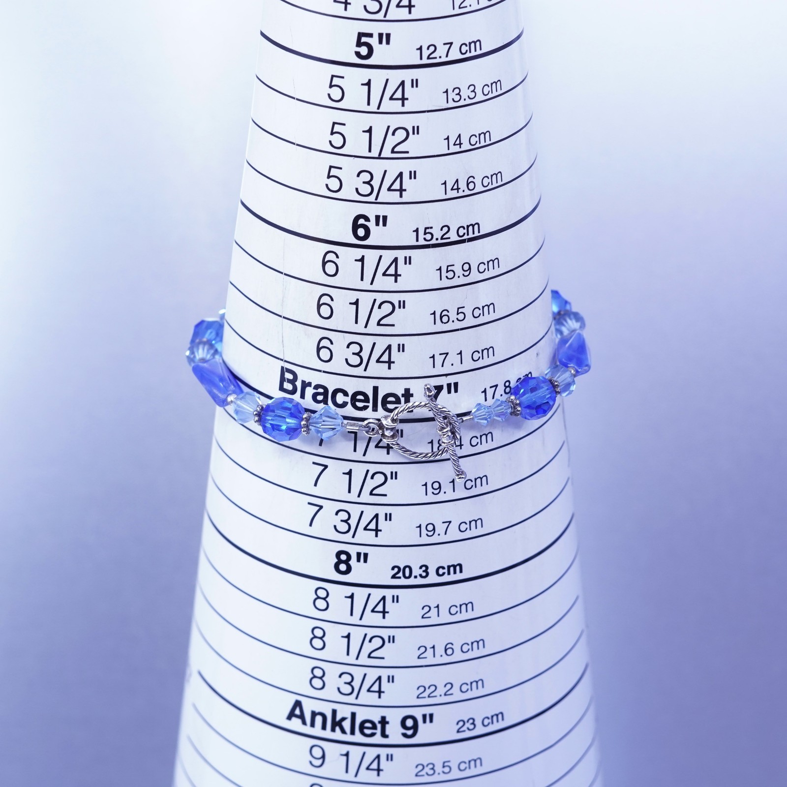 7”, vintage Sterling 925 silver bracelet with blue crystal beads toggle closure