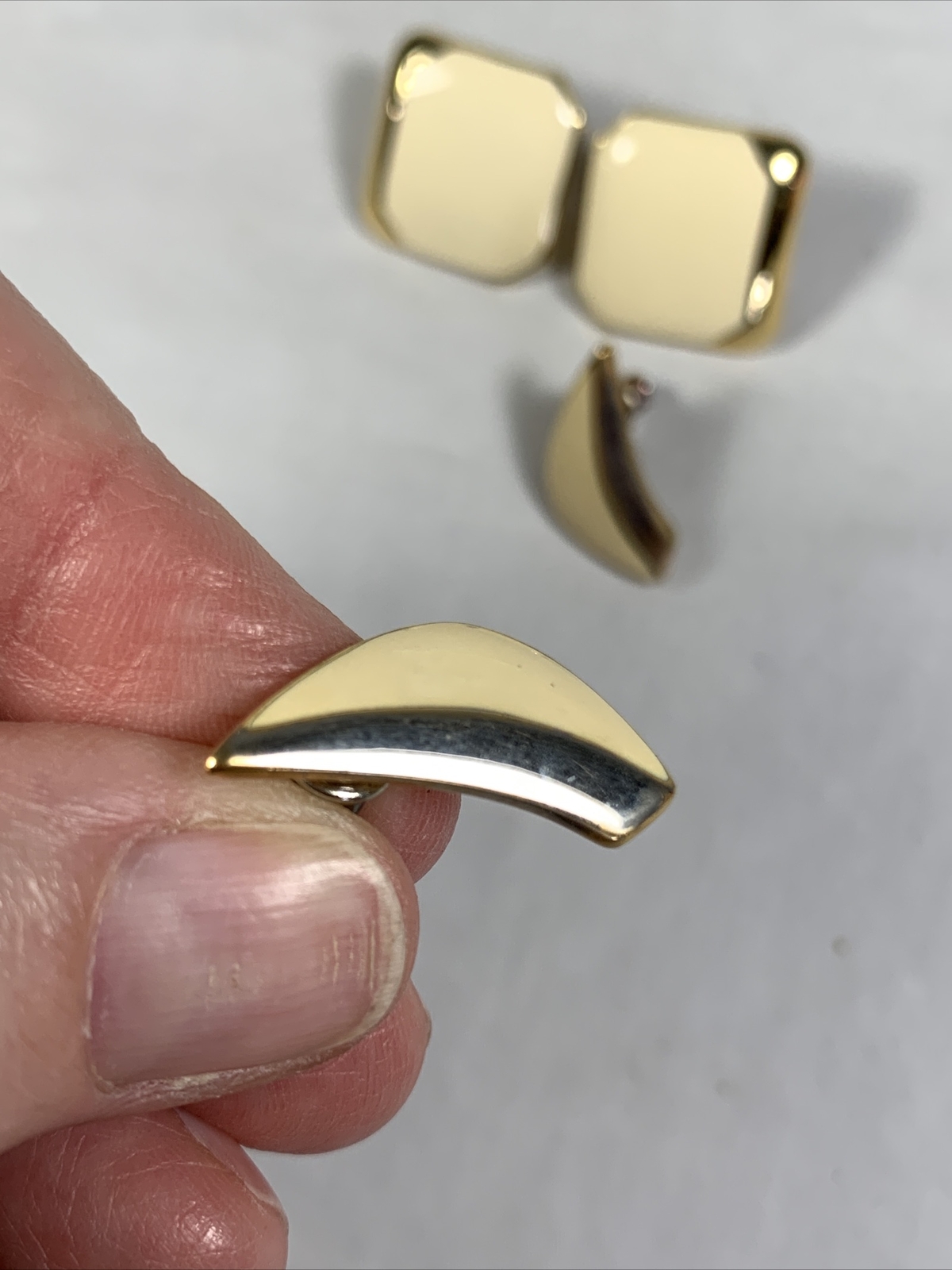 VTG Ivory Color and Gold Tone Square And Half Moon 2 Pairs Earrings