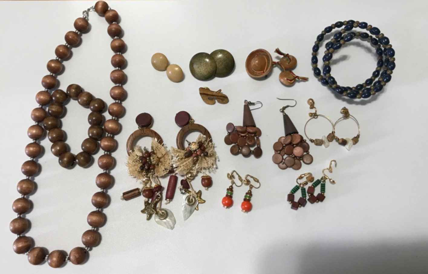 Vintage Unique MOD BOHO Wood Jewelry Necklace,Bracelets ,Earrings, Pins Lot