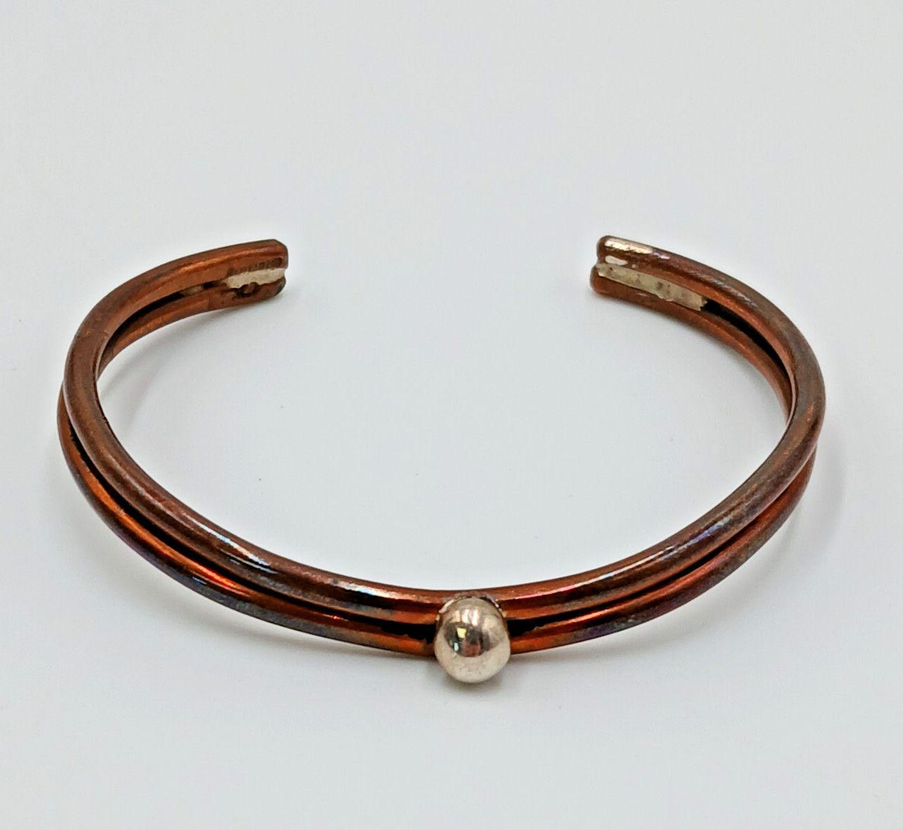 VTG Sterling Signed Cuff Bracelet 2.5in Unisex Solid Stacked Tube 15g Bead