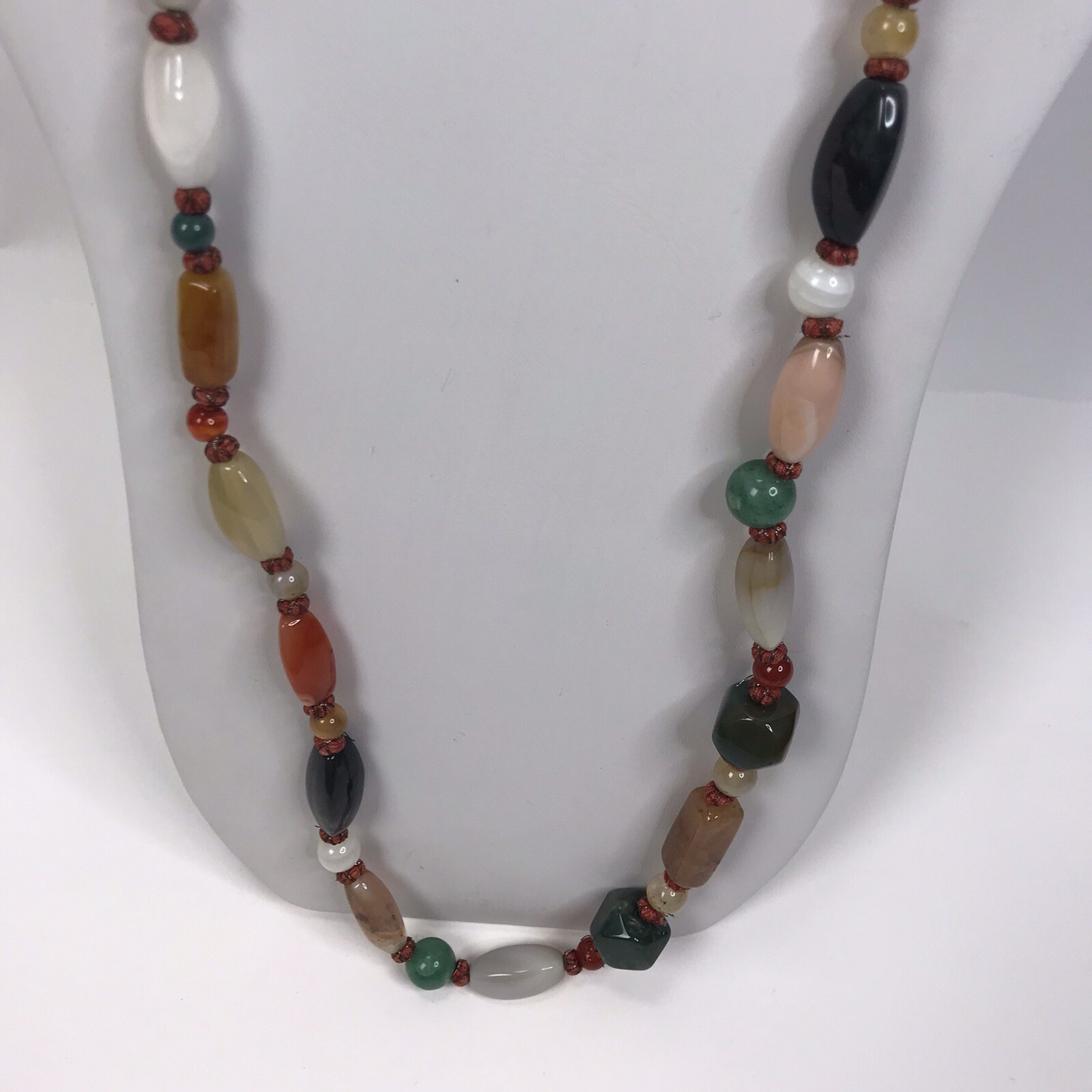Vintage Necklace Polished GemStone beads Boho Earth tones hippy 60s 70s
