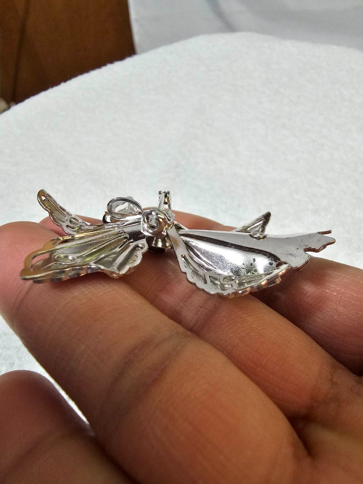 Vtg Silvertone Brooch Pin /Pendant Orchid Flower Design w/ Purple Stone