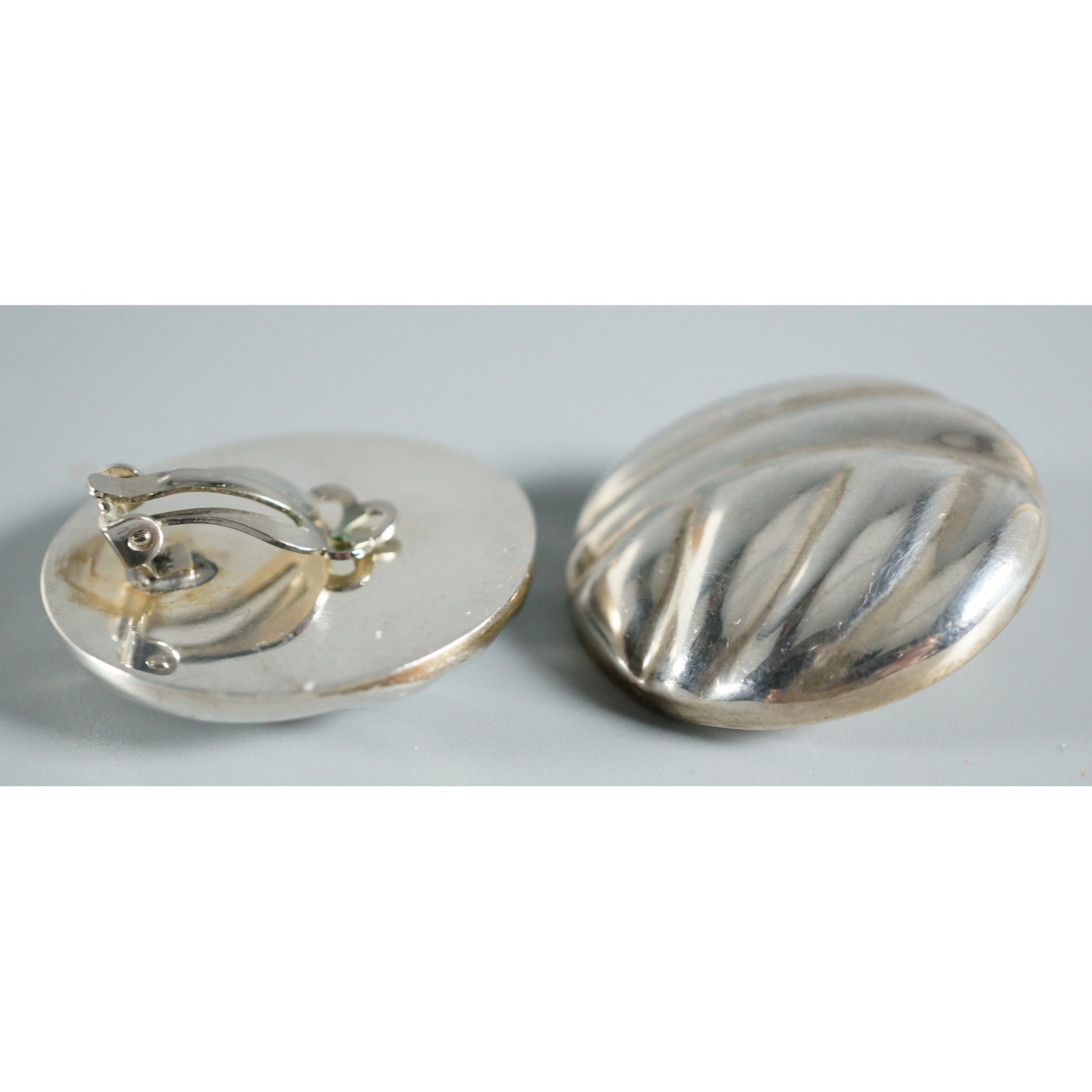 ATI Mexico Sterling Silver Modernist Abstract Disc Clipon Earrings 18.6g Vintage