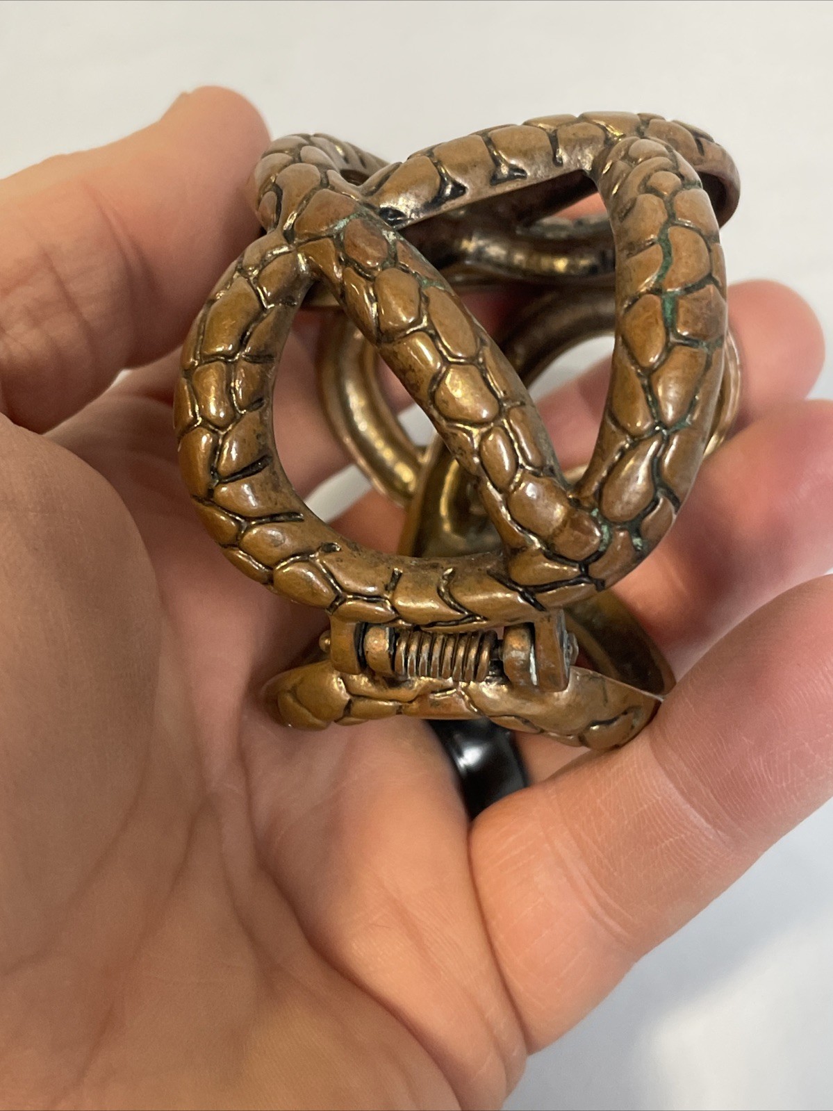 1970 – 1980 Copper Coiled Snake Biker Goth Western Hinged Bracelet Vtg Gem Eyes