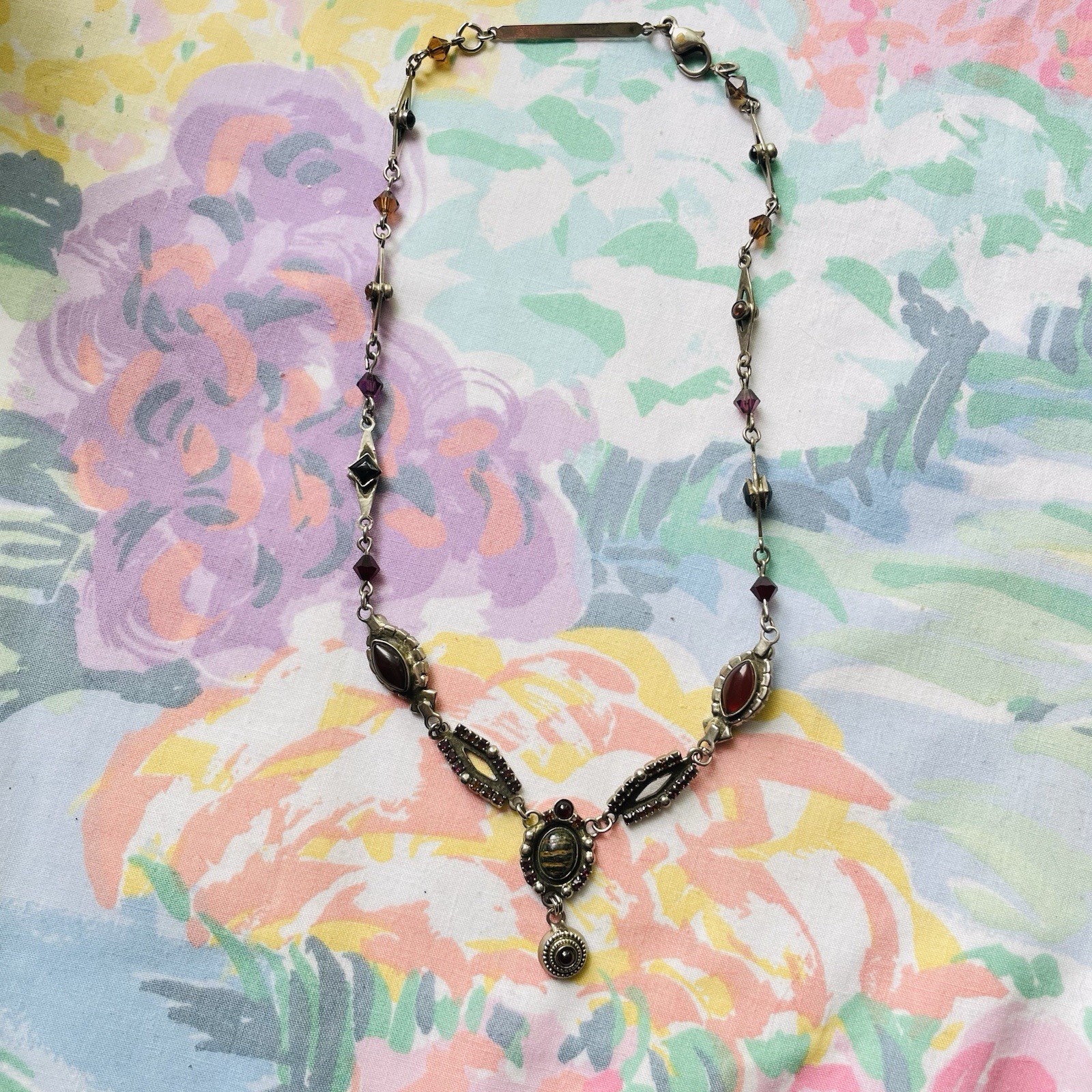 Vintage Sorrelli Necklace 16″ Rhinestones, Cabochon, Purple