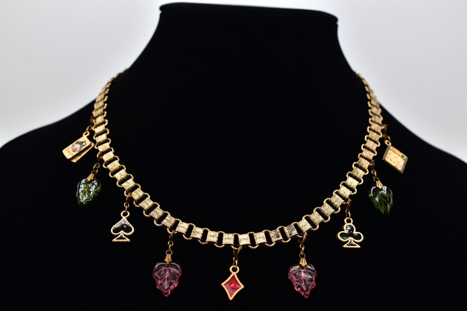 Glass Works Studios Anna Koplik Charm Necklace Collar Casino Cards Signed BinBN