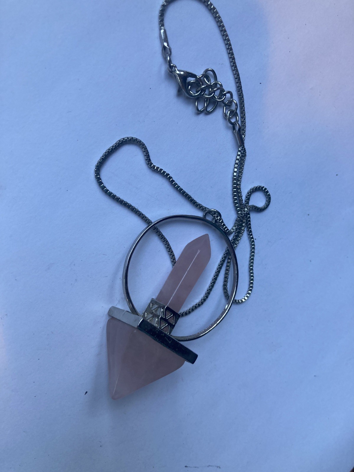 Large Rose Quartz Silver Tone Stone Necklace Clarity Beauty Peace Stunning