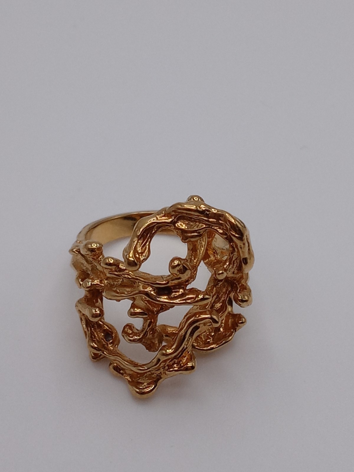 Vintage Modernist Brutalist Gold Tone Finish Over Brass Chunky Ring Size 5.5