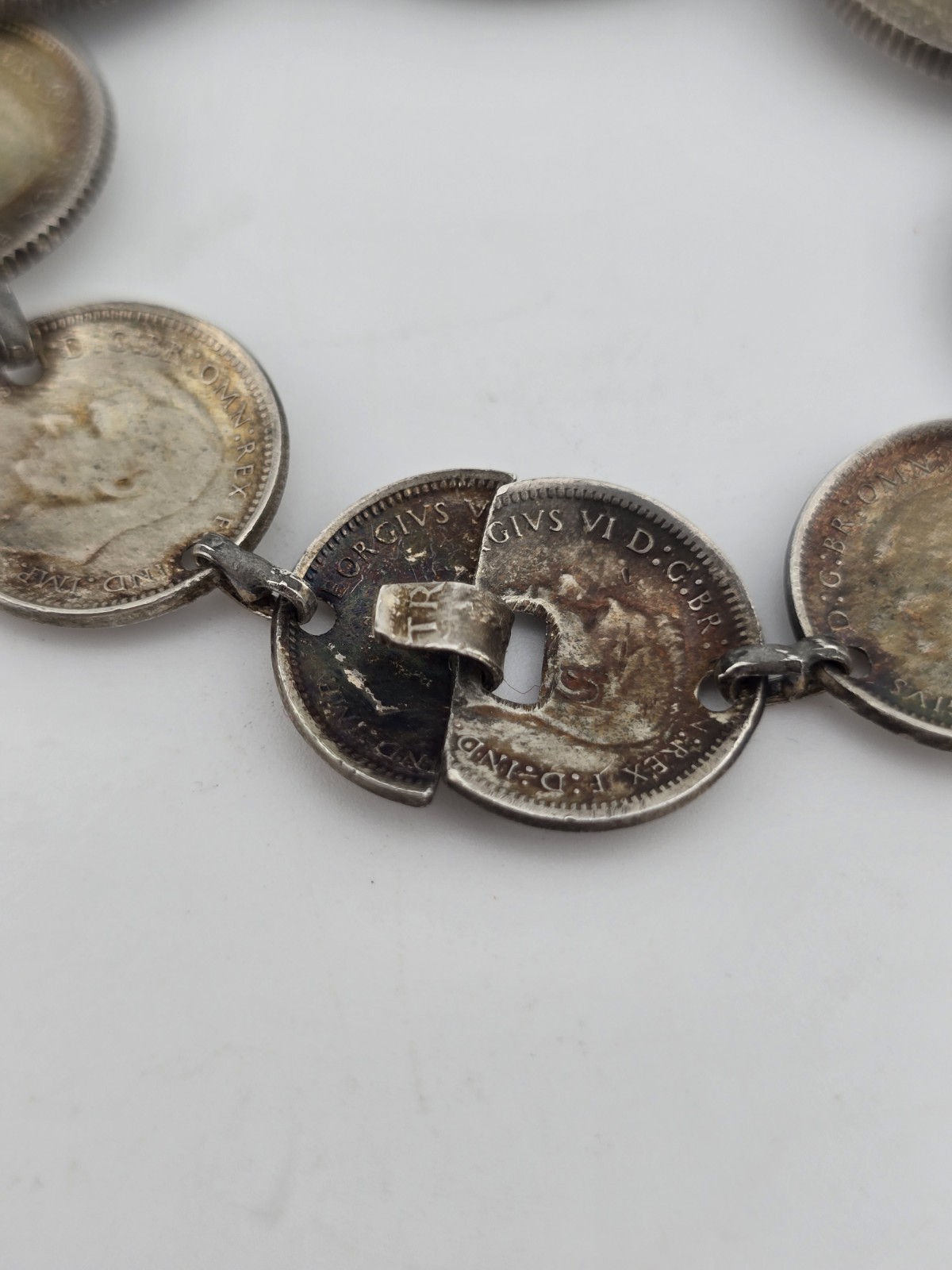 Vintage 1944 Australian Coin Trench Art Charm Link Artisan Bracelet